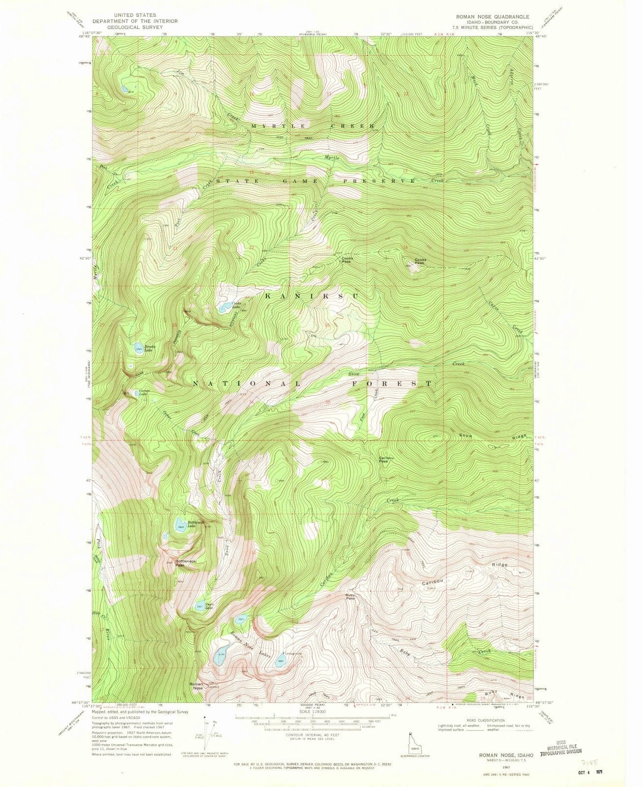 1967 Roman Nose, ID - Idaho - USGS Topographic Map