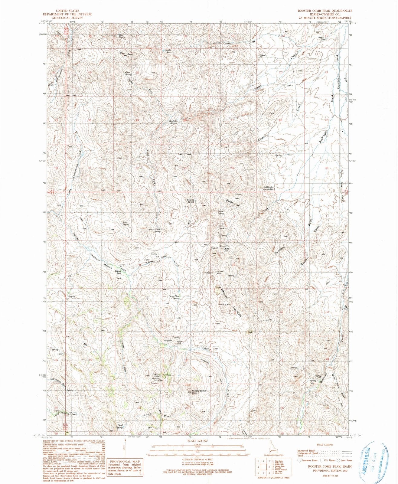 1990 Rooster Comb Peak, ID - Idaho - USGS Topographic Map