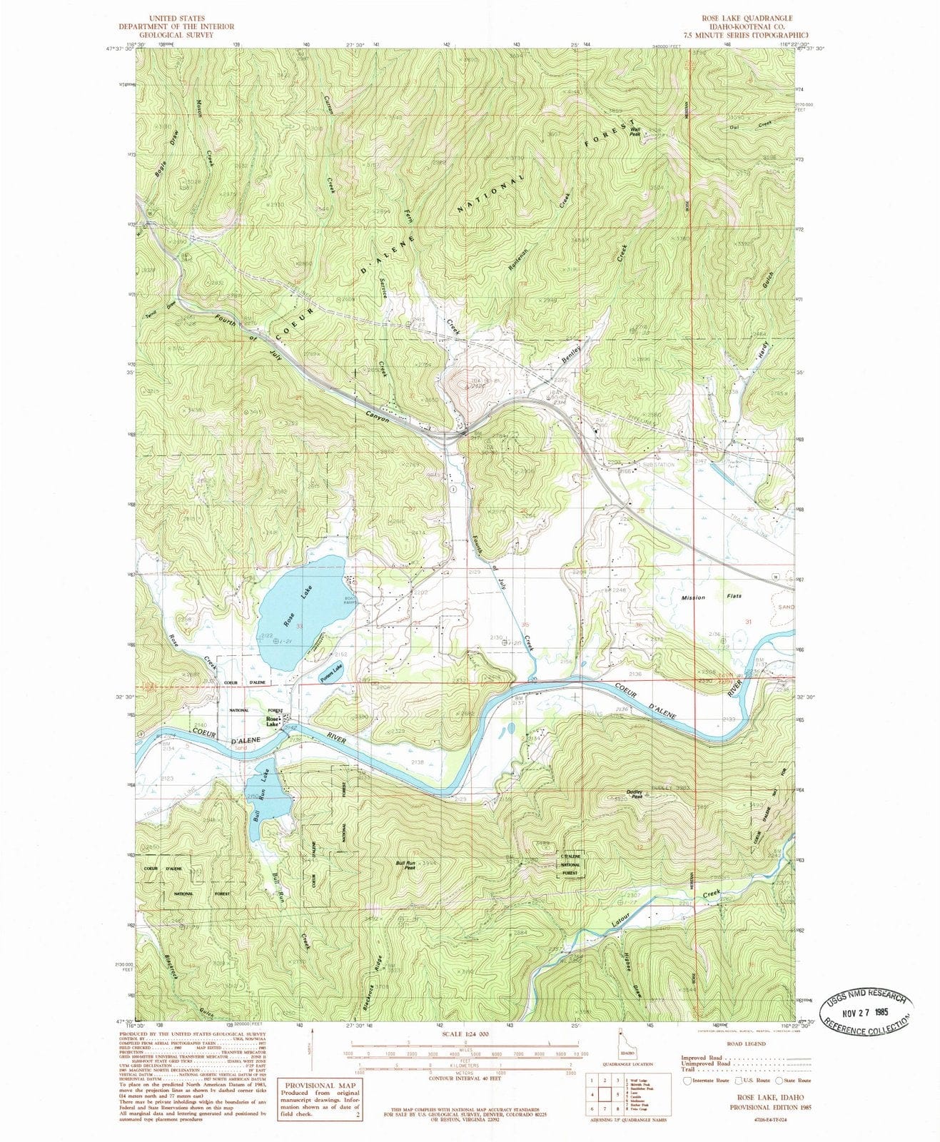 1985 Rose Lake, ID - Idaho - USGS Topographic Map