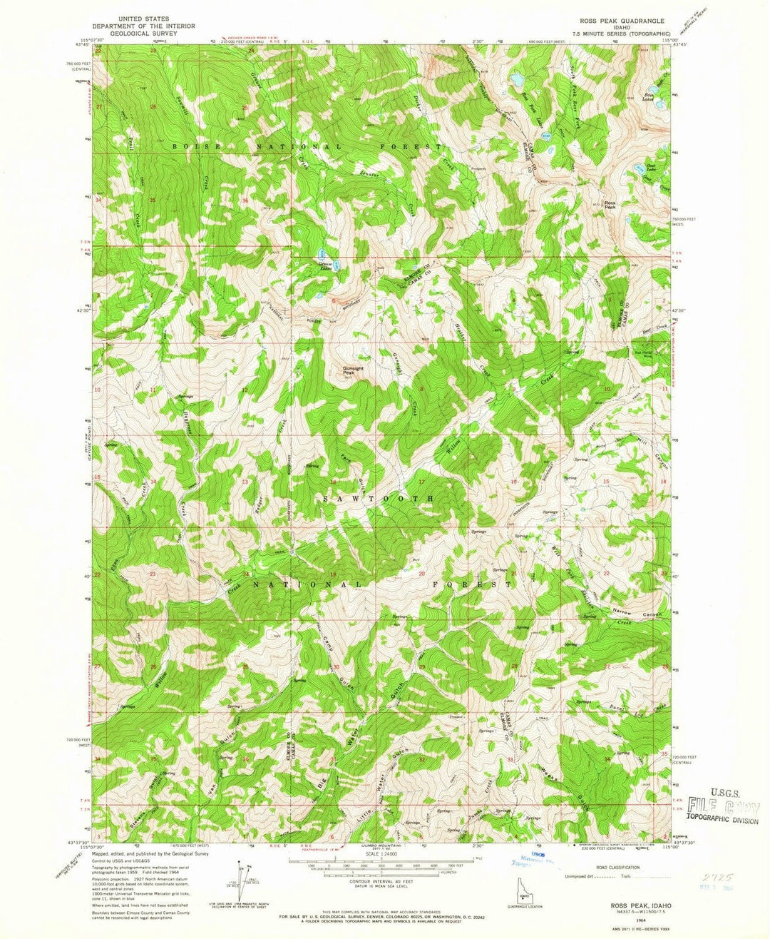1964 Ross Peak, ID - Idaho - USGS Topographic Map