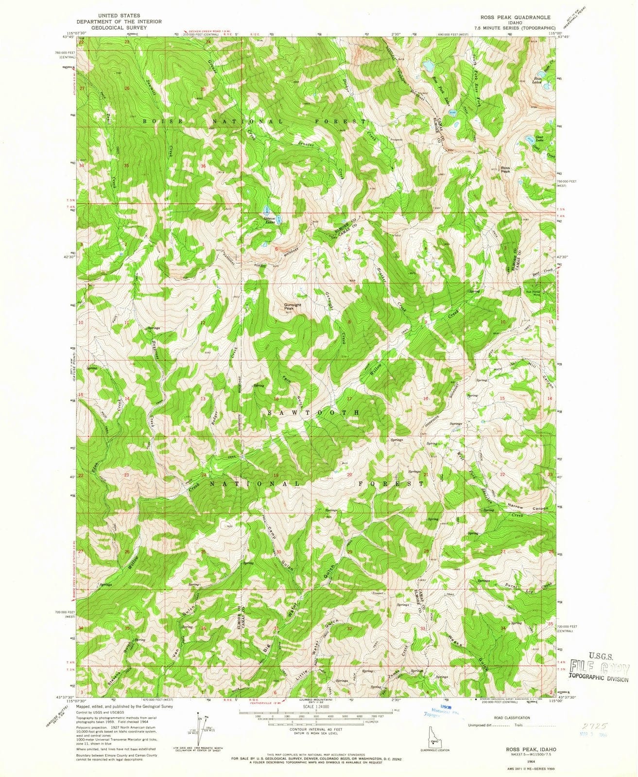 1964 Ross Peak, ID - Idaho - USGS Topographic Map