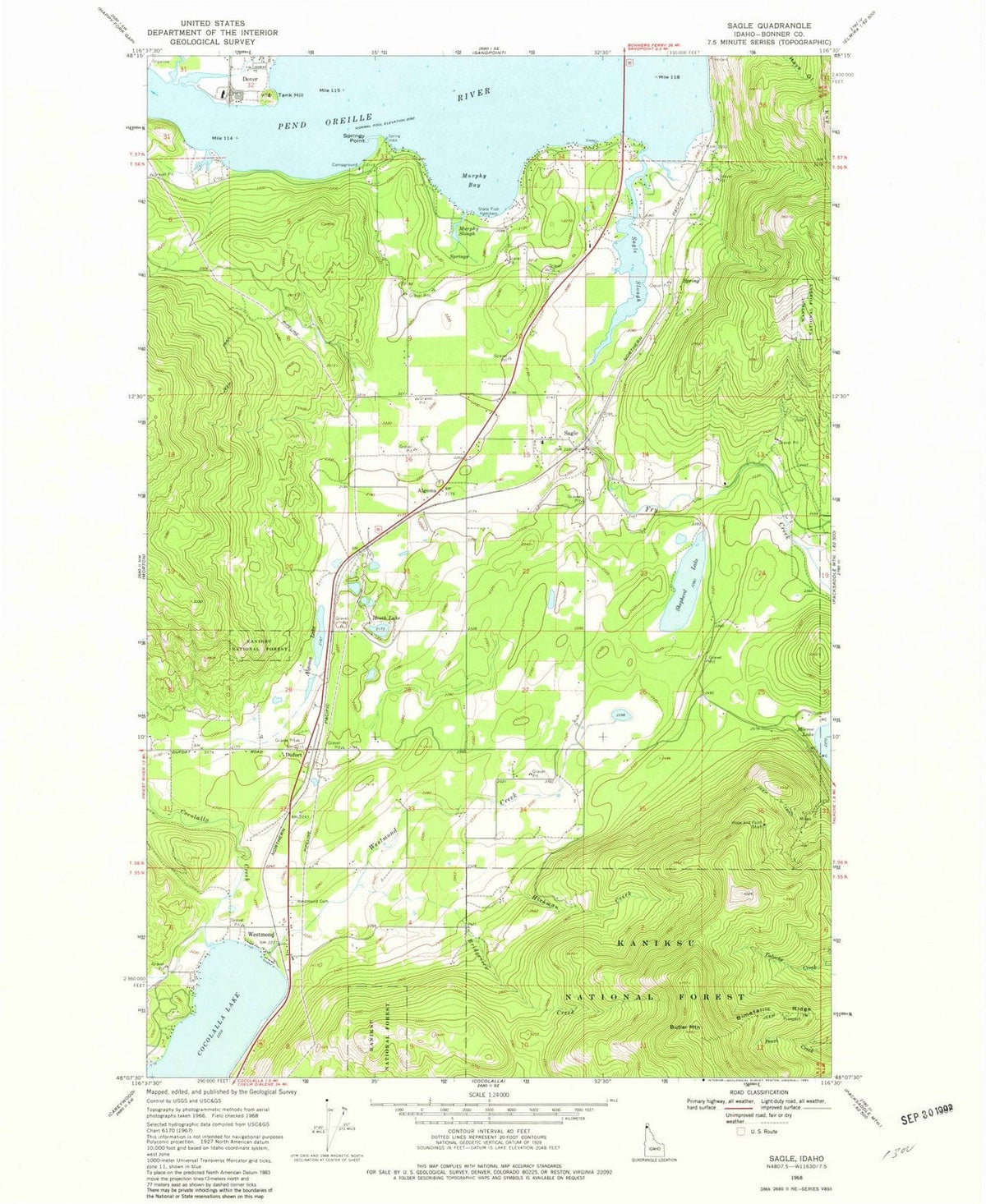 1968 Sagle, ID - Idaho - USGS Topographic Map