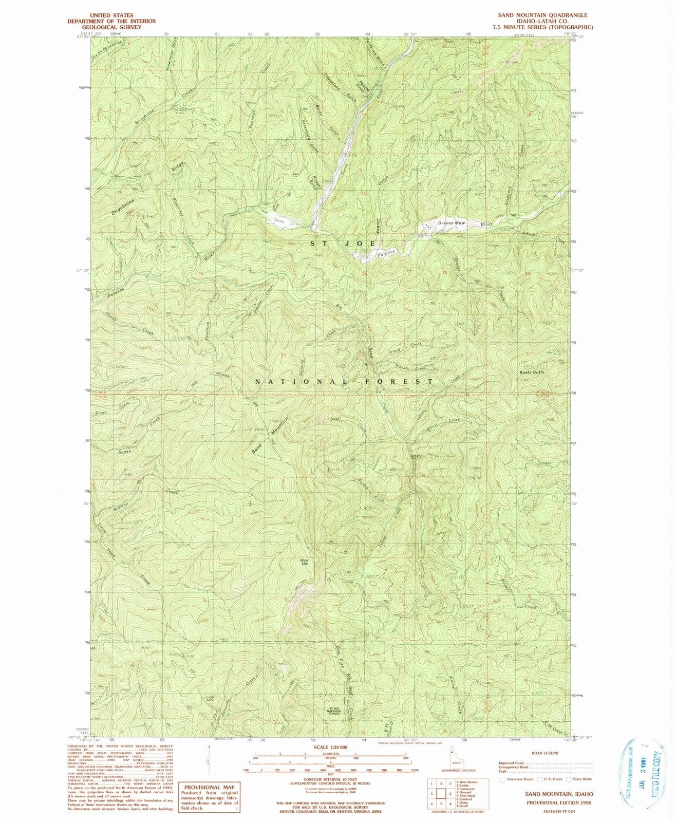 1990 Sand Mountain, ID - Idaho - USGS Topographic Map