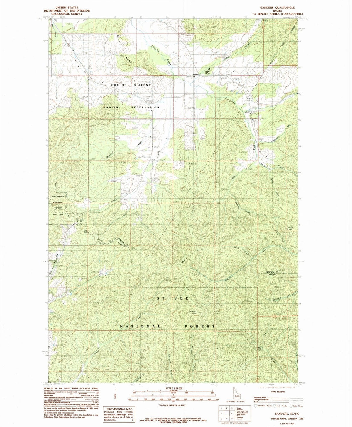 1985 Sanders, ID - Idaho - USGS Topographic Map