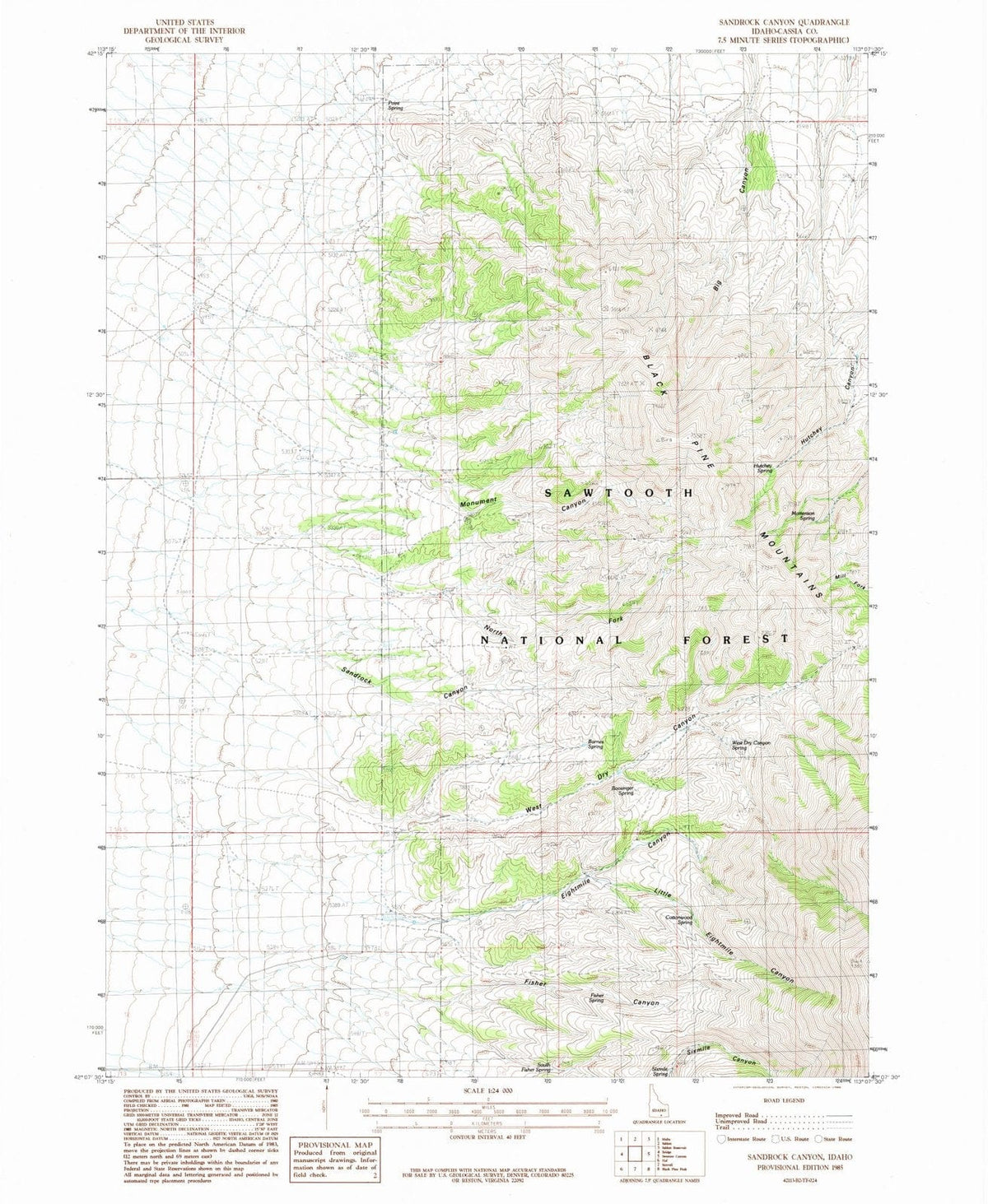 1985 Sandrock Canyon, ID - Idaho - USGS Topographic Map