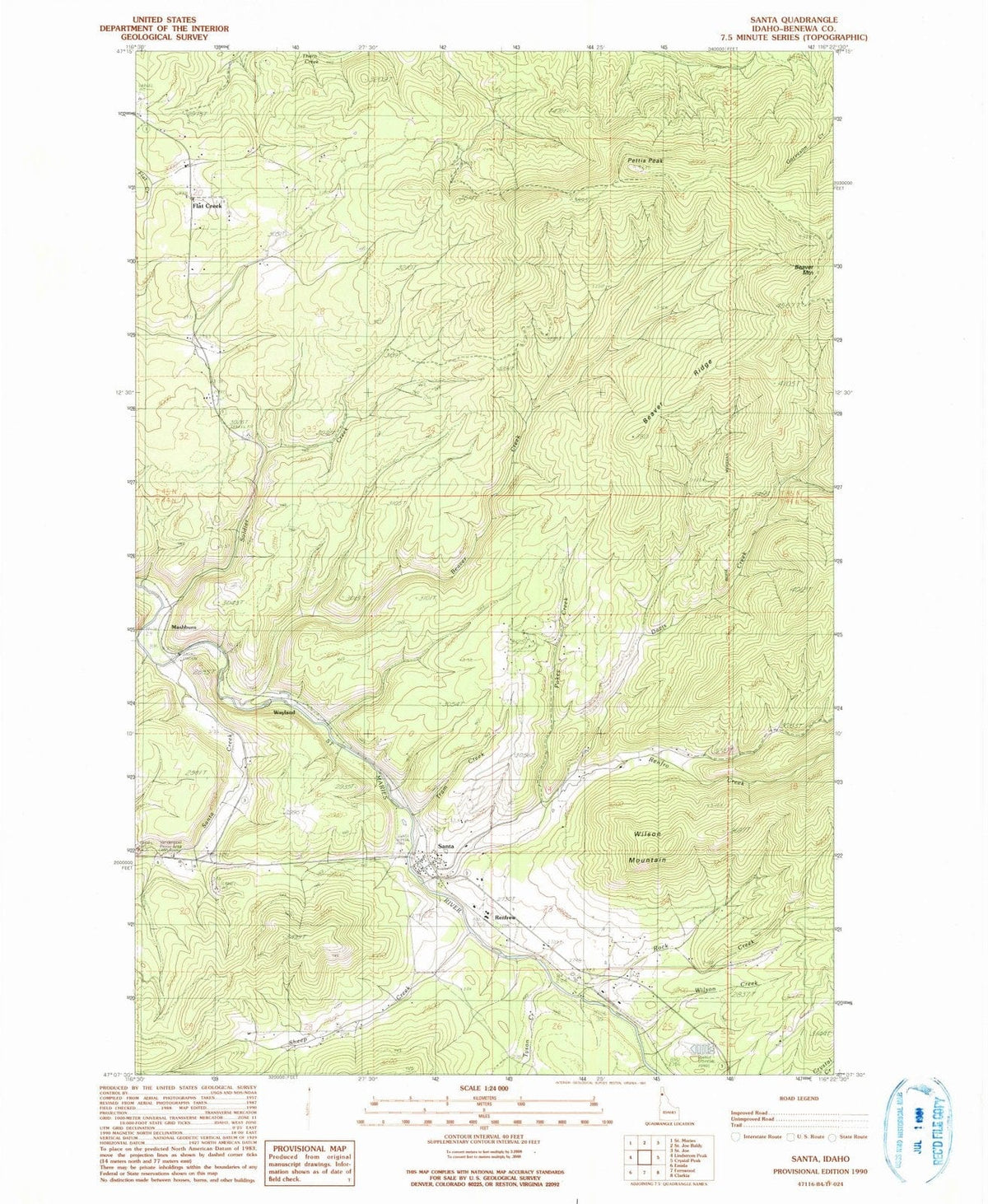 1990 Santa, ID - Idaho - USGS Topographic Map