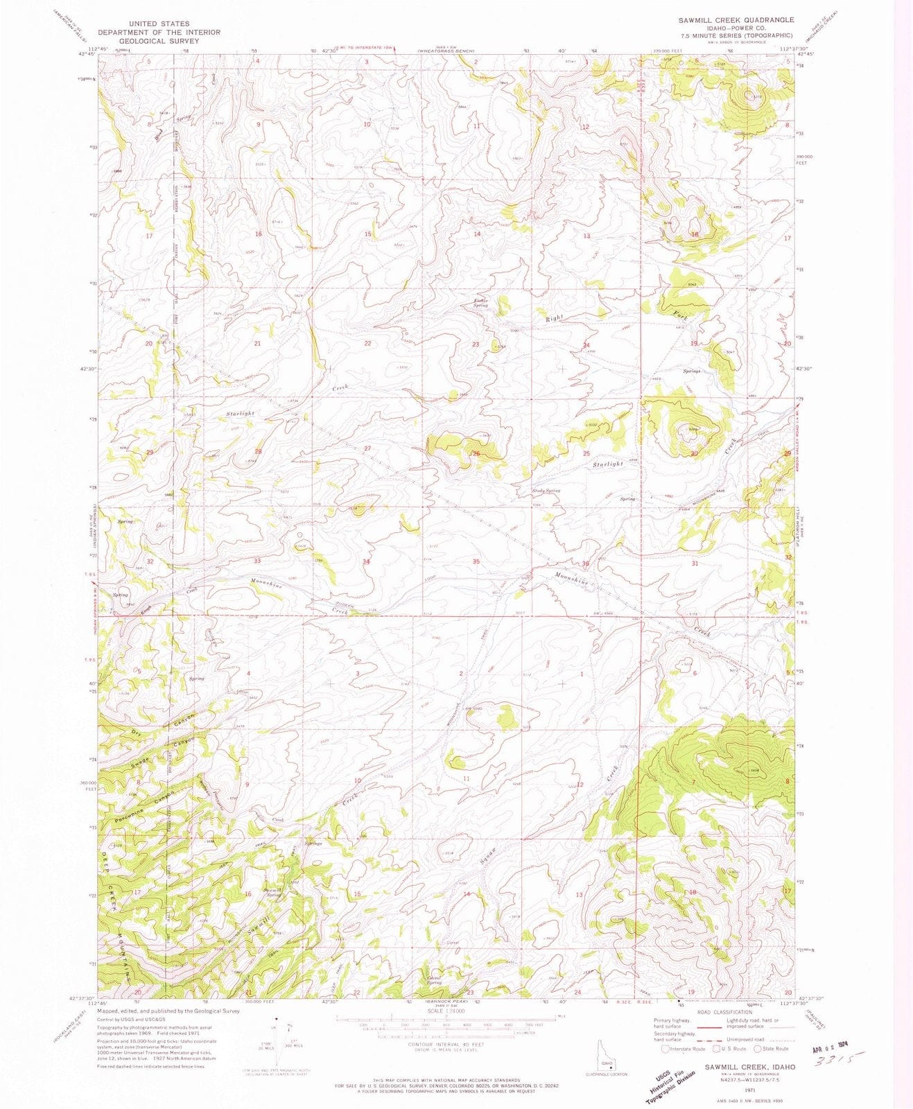 1971 Sawmill Creek, ID - Idaho - USGS Topographic Map