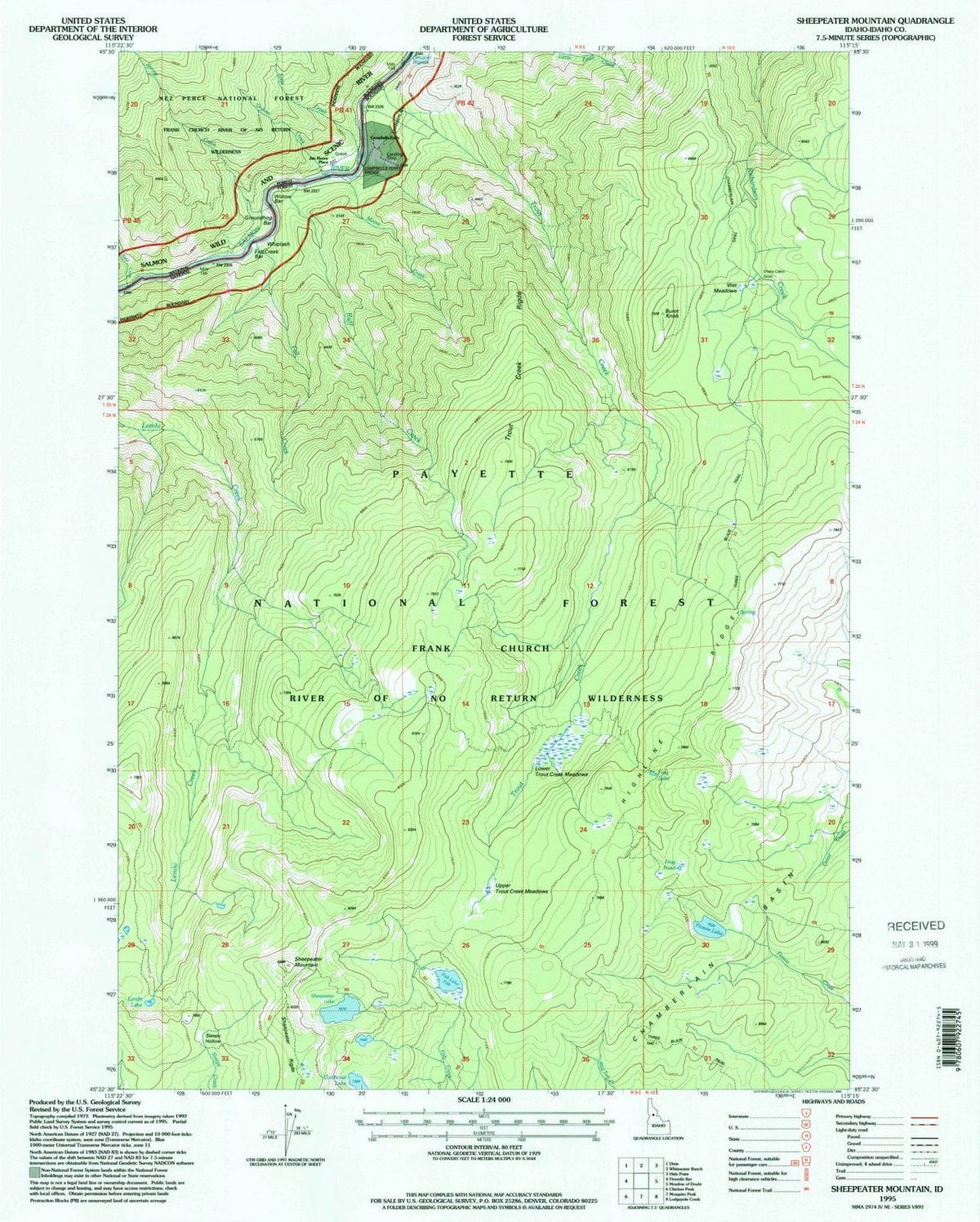 1995 Sheepeater Mountain, ID - Idaho - USGS Topographic Map