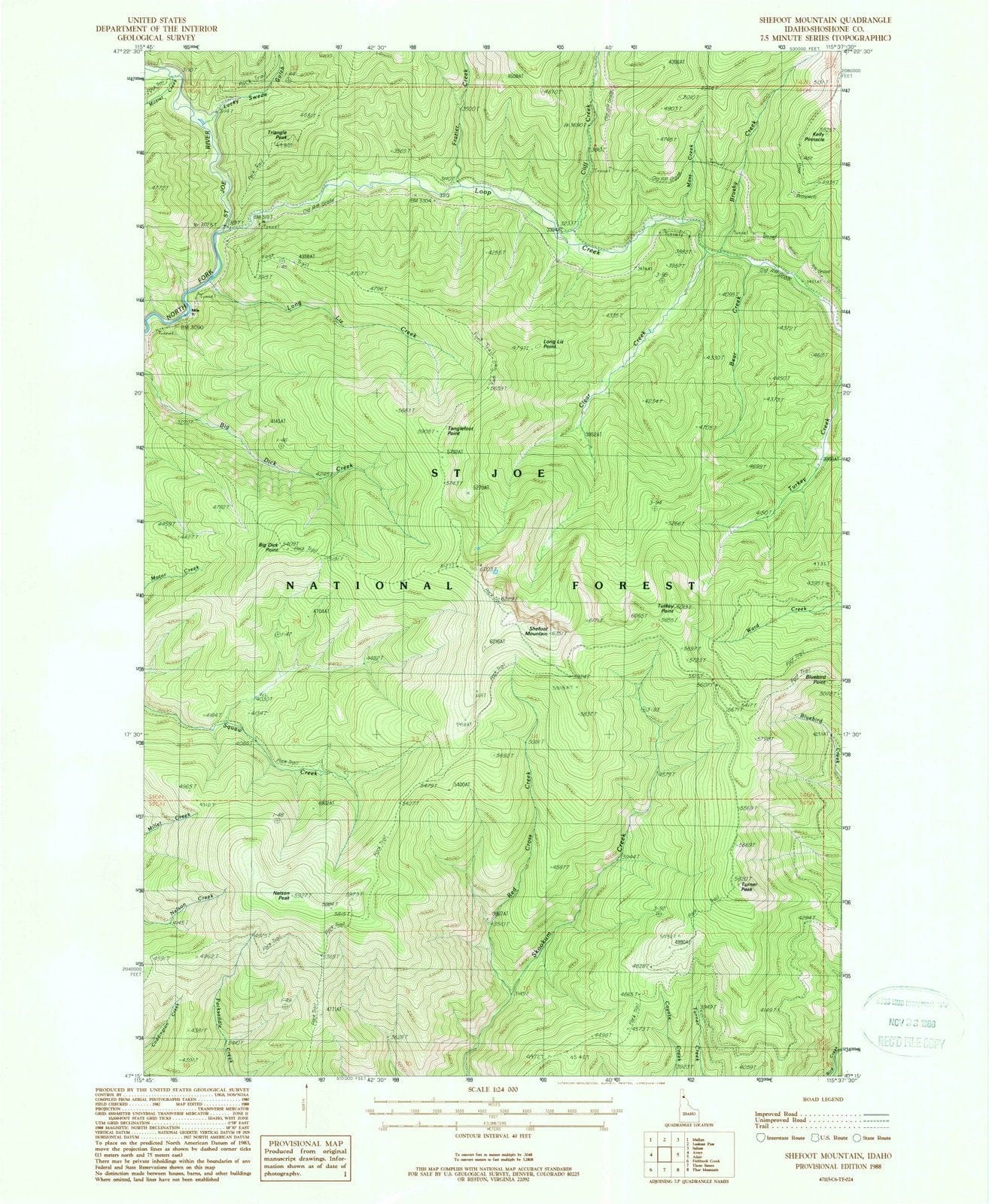 1988 Shefoot Mountain, ID - Idaho - USGS Topographic Map