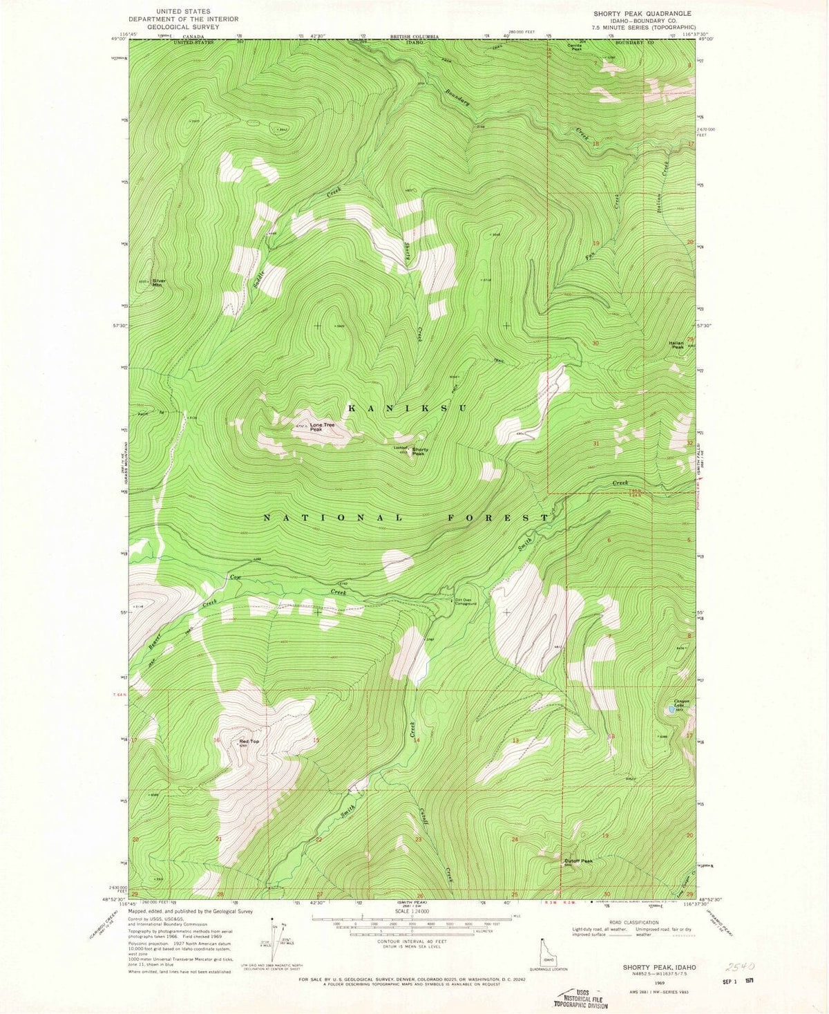 1969 Shorty Peak, ID - Idaho - USGS Topographic Map