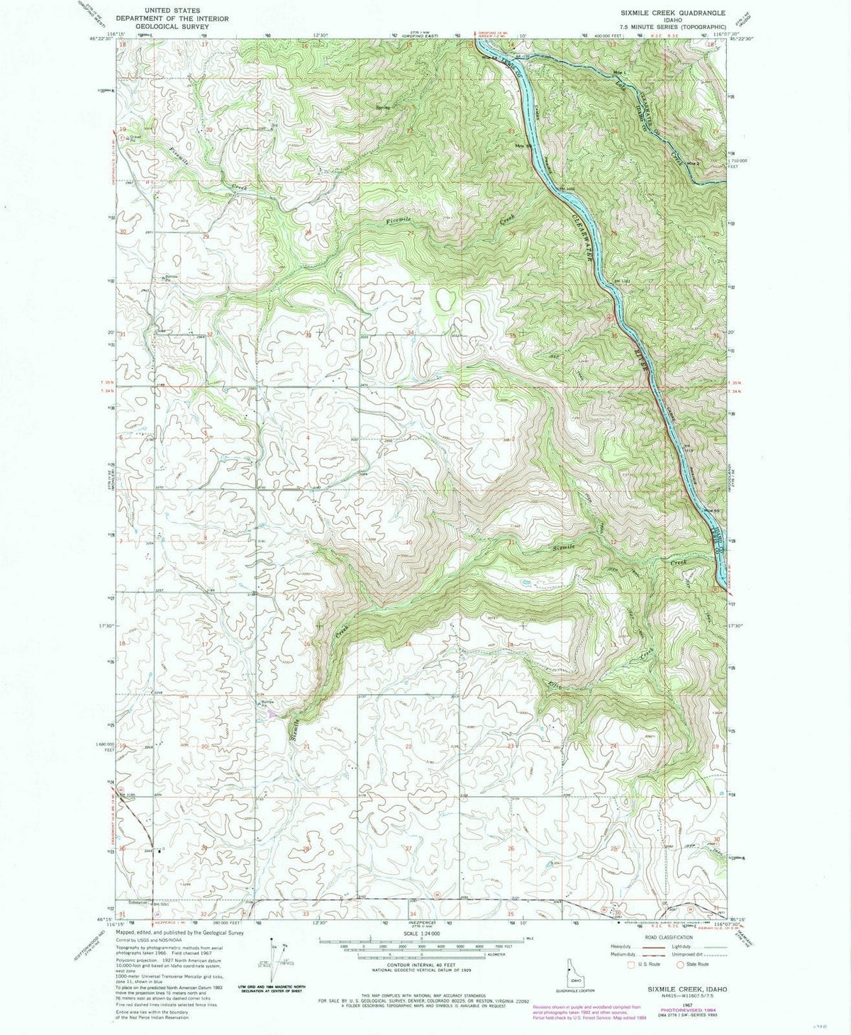 1967 Sixmile Creek, ID - Idaho - USGS Topographic Map