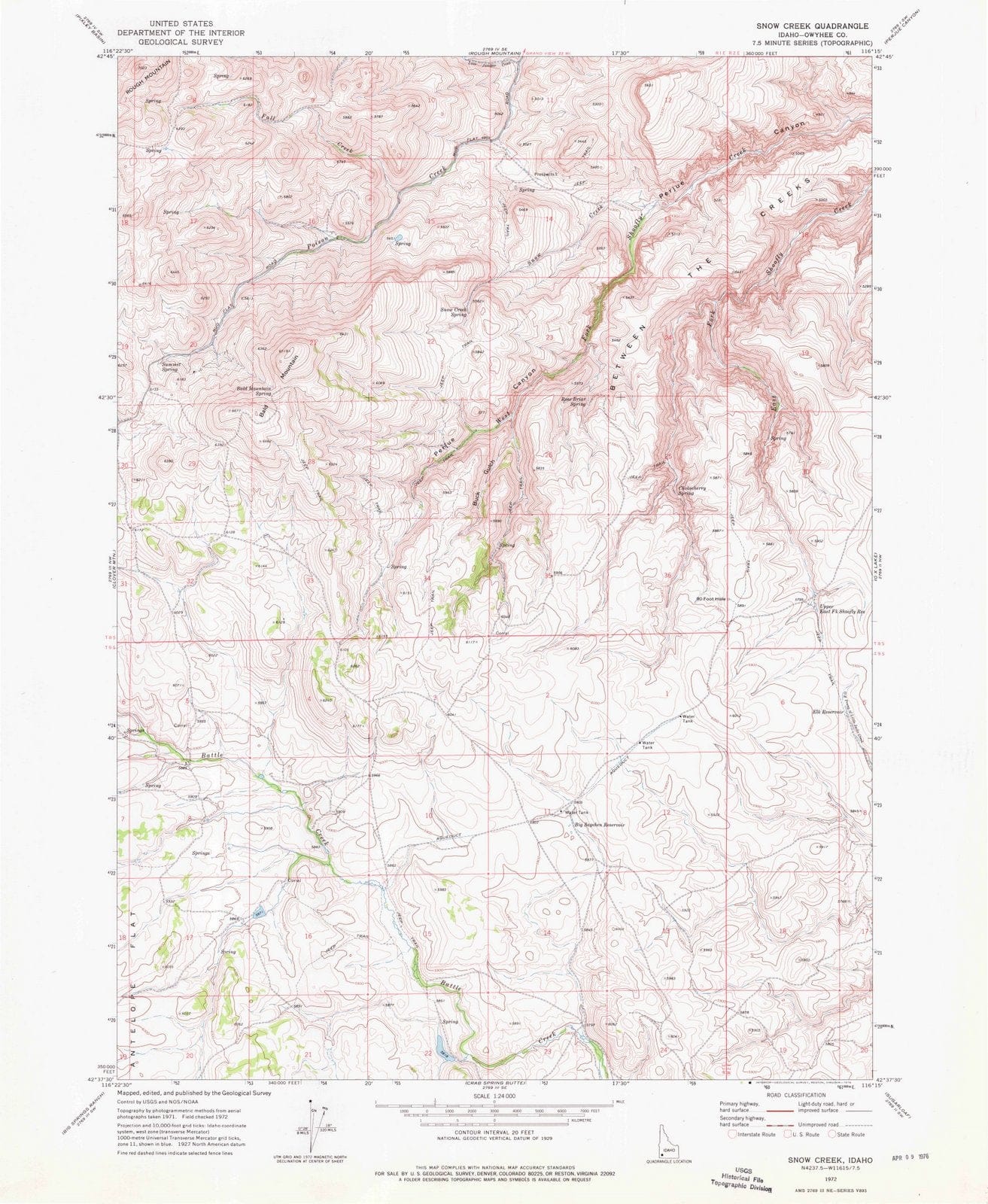 1972 Snow Creek, ID - Idaho - USGS Topographic Map