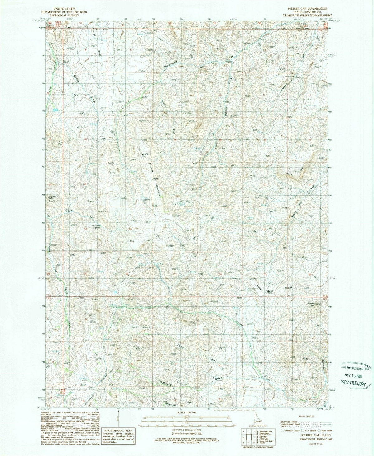 1989 Soldier Cap, ID - Idaho - USGS Topographic Map