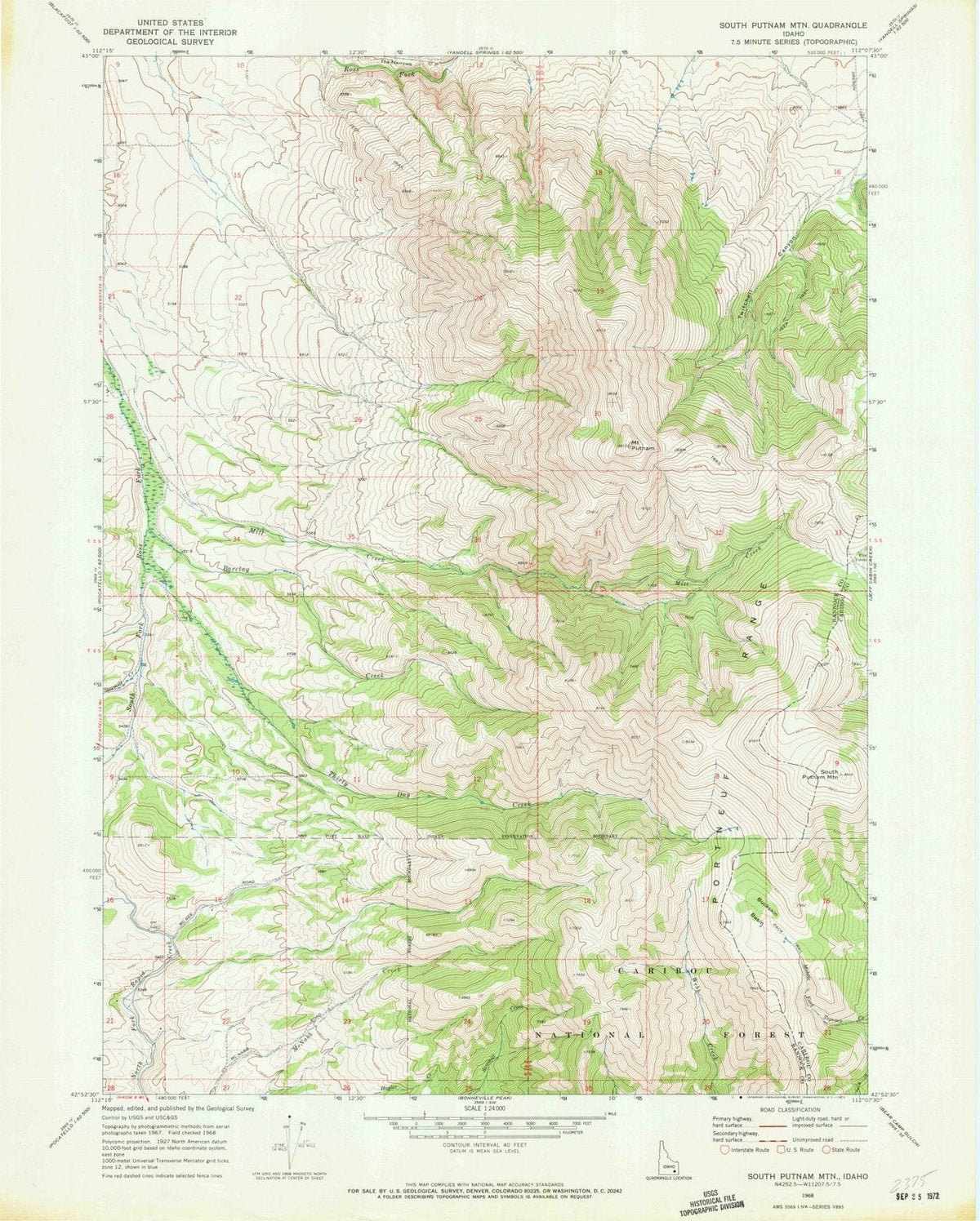 1968 South Putnam MTN, ID - Idaho - USGS Topographic Map