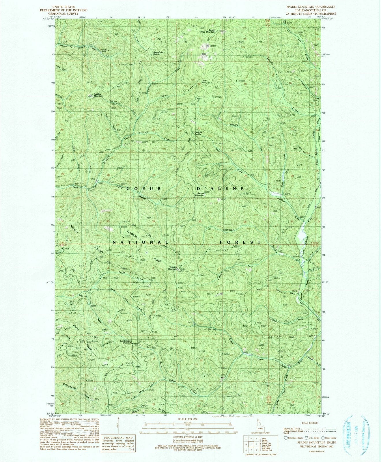 1990 Spades Mountain, ID - Idaho - USGS Topographic Map