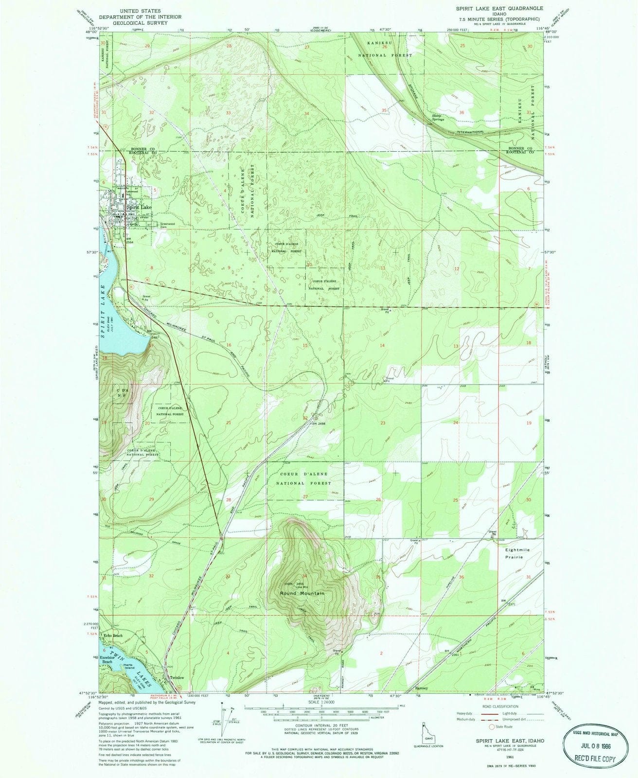 1961 Spirit Lake East, ID - Idaho - USGS Topographic Map
