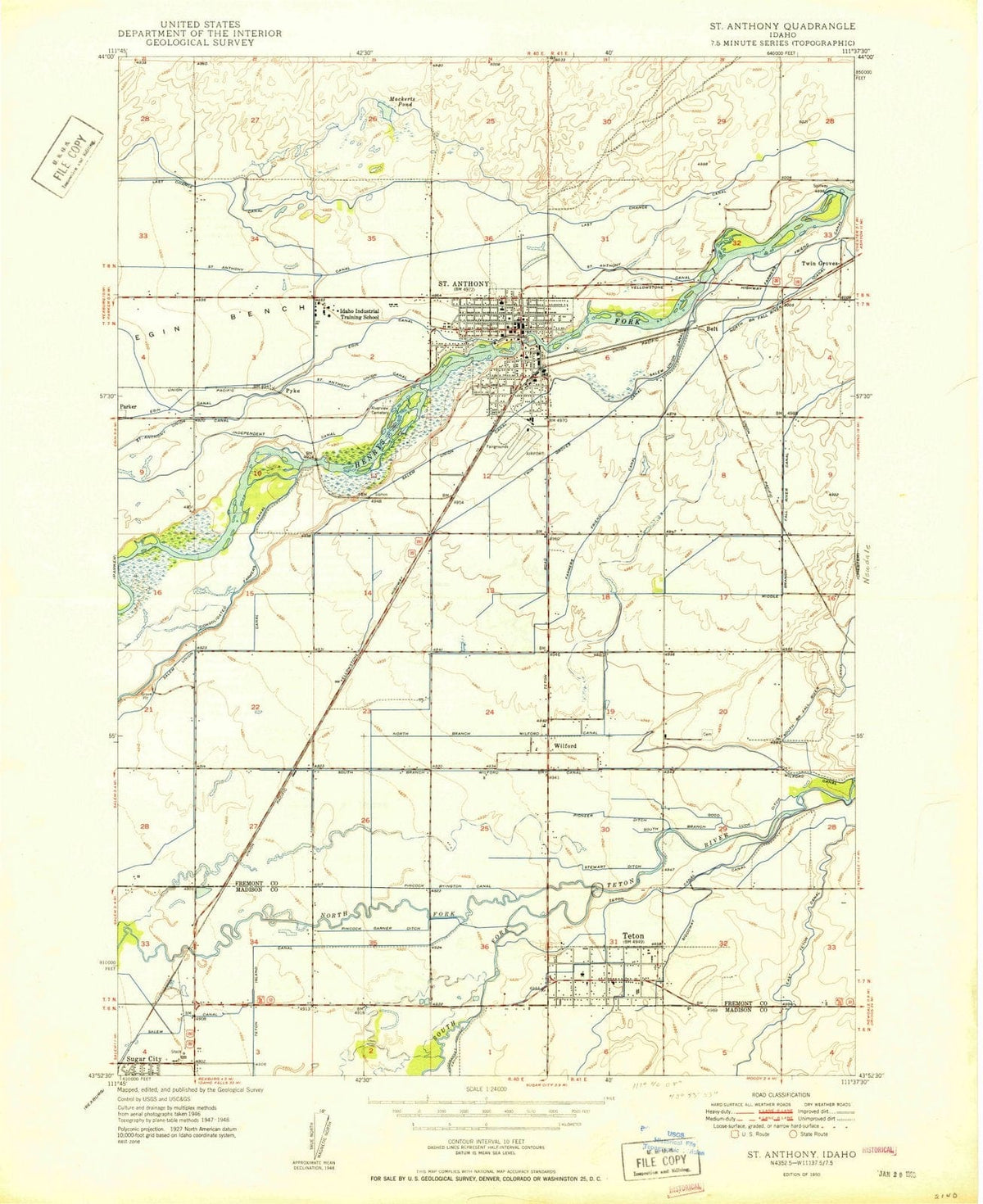 1950 St Anthony, ID - Idaho - USGS Topographic Map
