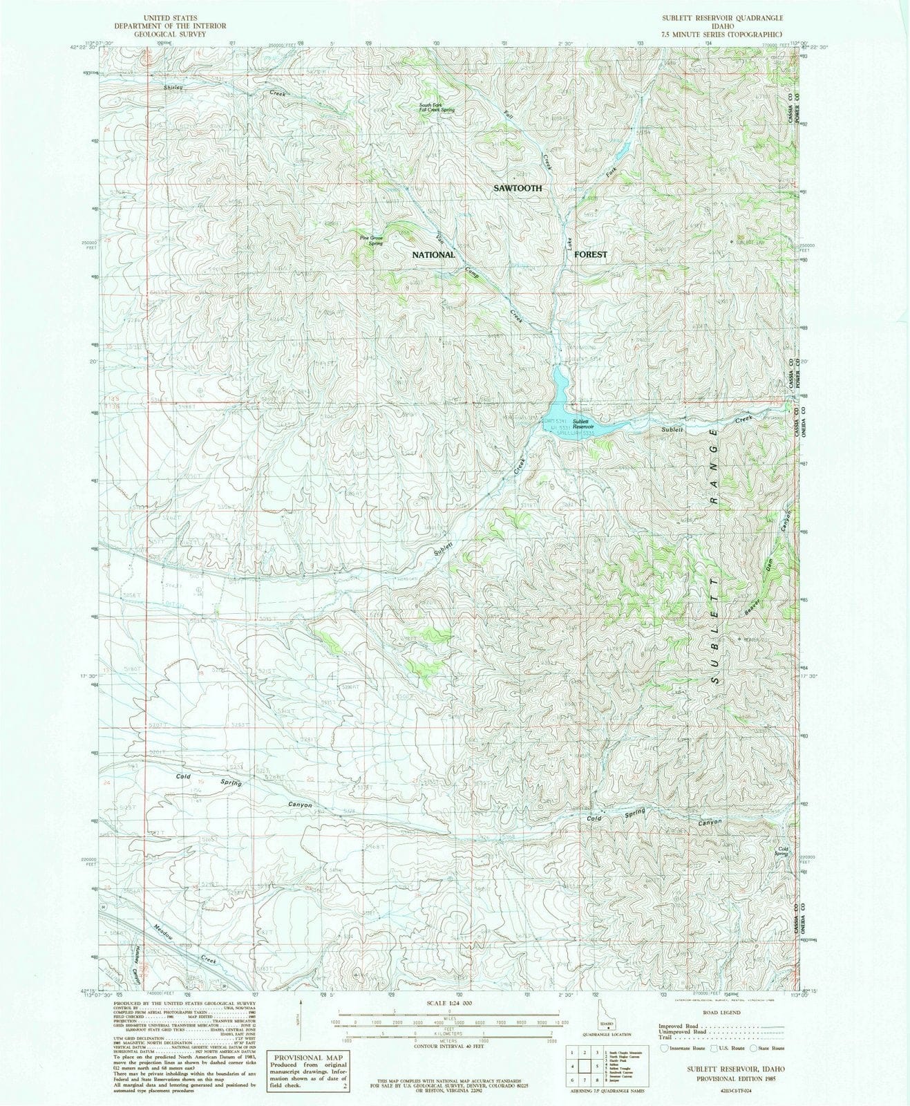 1985 Sublett Reservoir, ID - Idaho - USGS Topographic Map