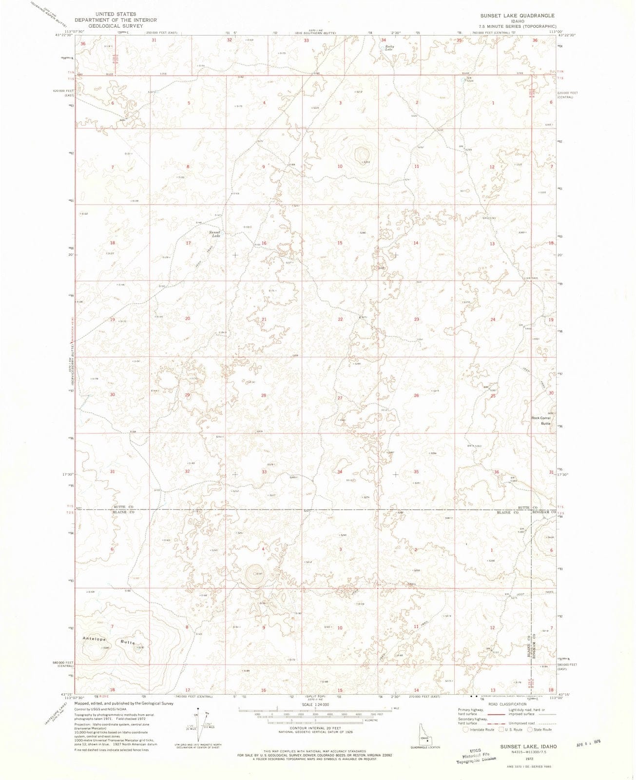 1972 Sunset Lake, ID - Idaho - USGS Topographic Map