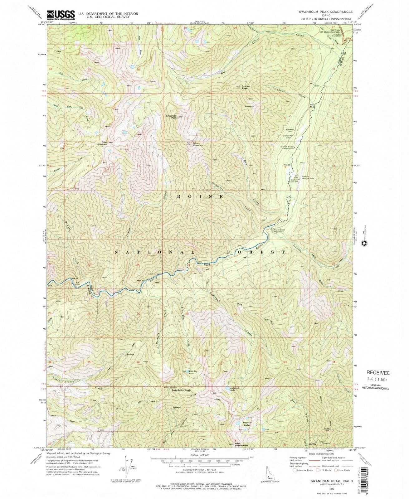 1972 Swanholm Peak, ID - Idaho - USGS Topographic Map