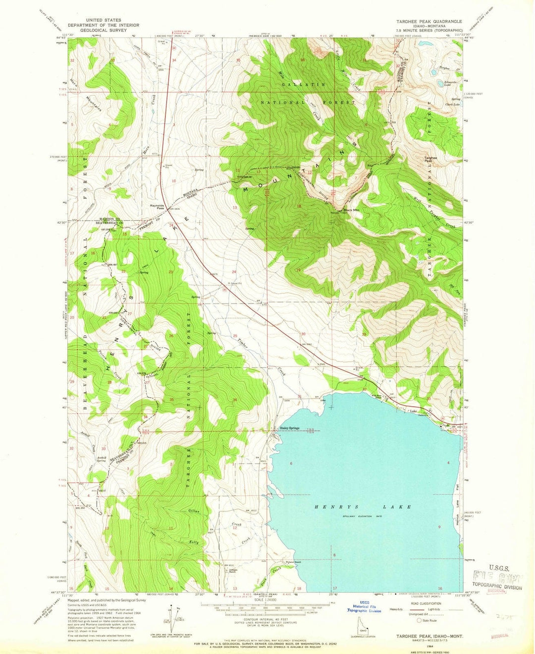1964 Targhee Peak, ID - Idaho - USGS Topographic Map