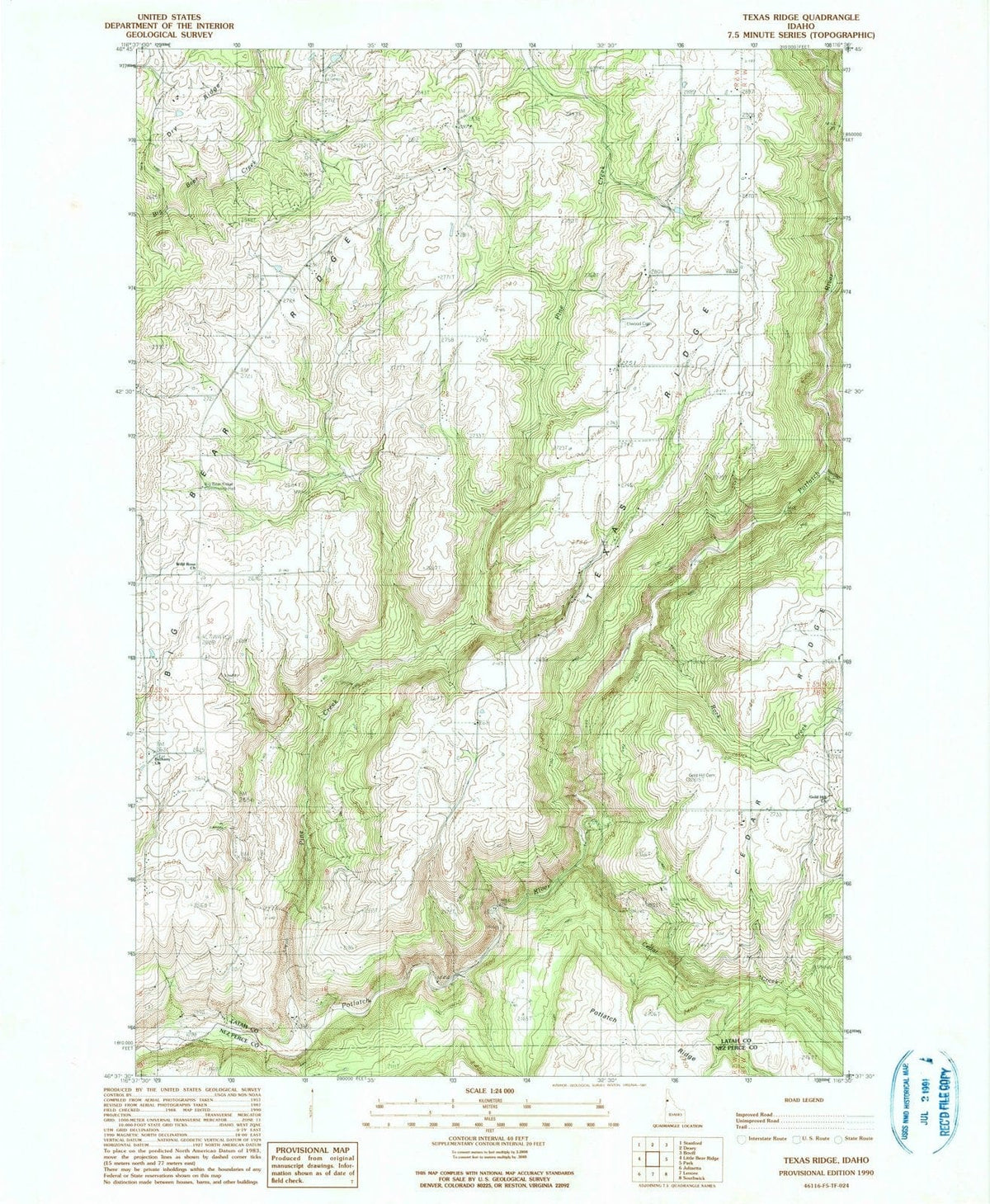 1990 Texas Ridge, ID - Idaho - USGS Topographic Map