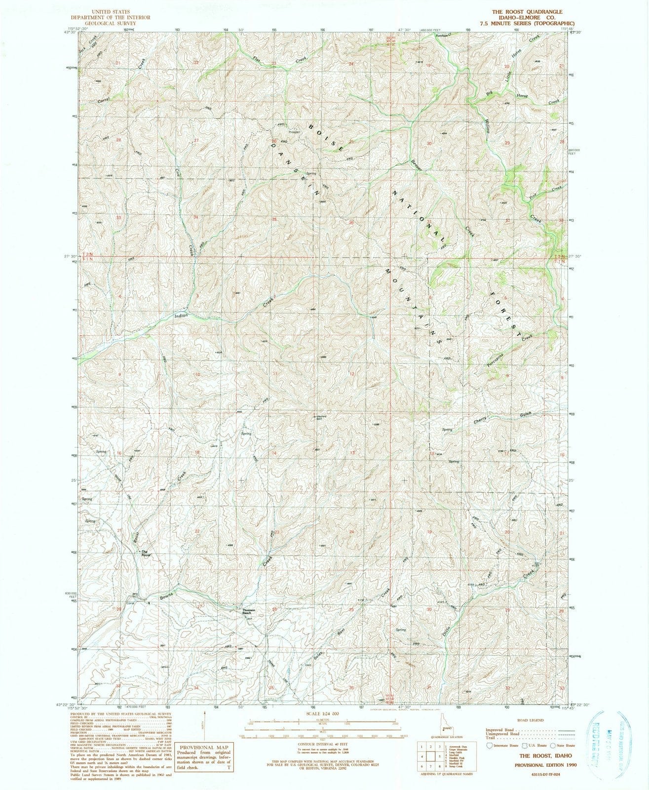 1990 The Roost, ID - Idaho - USGS Topographic Map