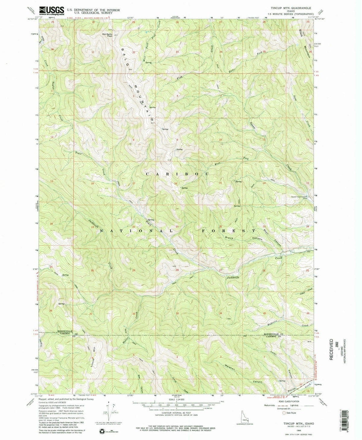 1966 Tincup MTN, ID - Idaho - USGS Topographic Map