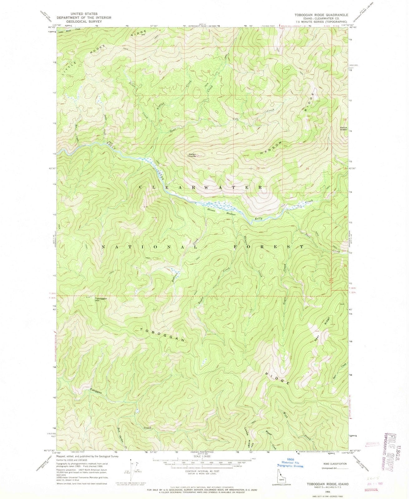 1966 Toboggan Ridge, ID - Idaho - USGS Topographic Map