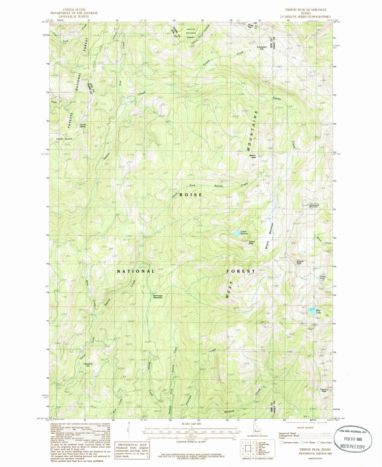 1985 Tripod Peak, ID - Idaho - USGS Topographic Map
