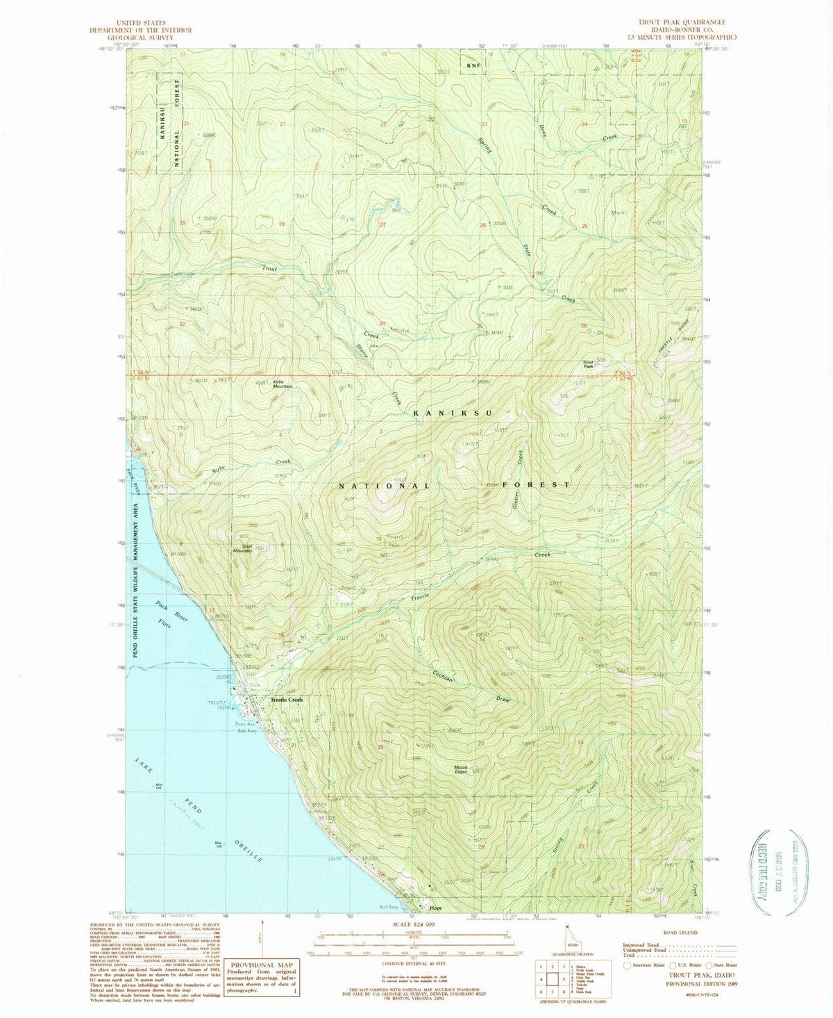1989 Trout Peak, ID - Idaho - USGS Topographic Map
