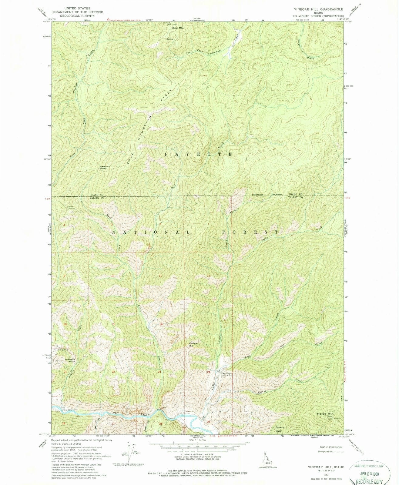 1962 Vinegar Hill, ID - Idaho - USGS Topographic Map