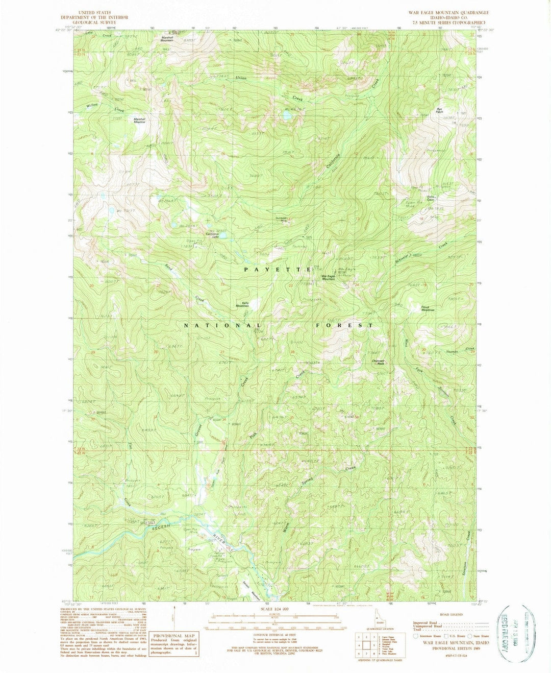 1989 War Eagle Mountain, ID - Idaho - USGS Topographic Map