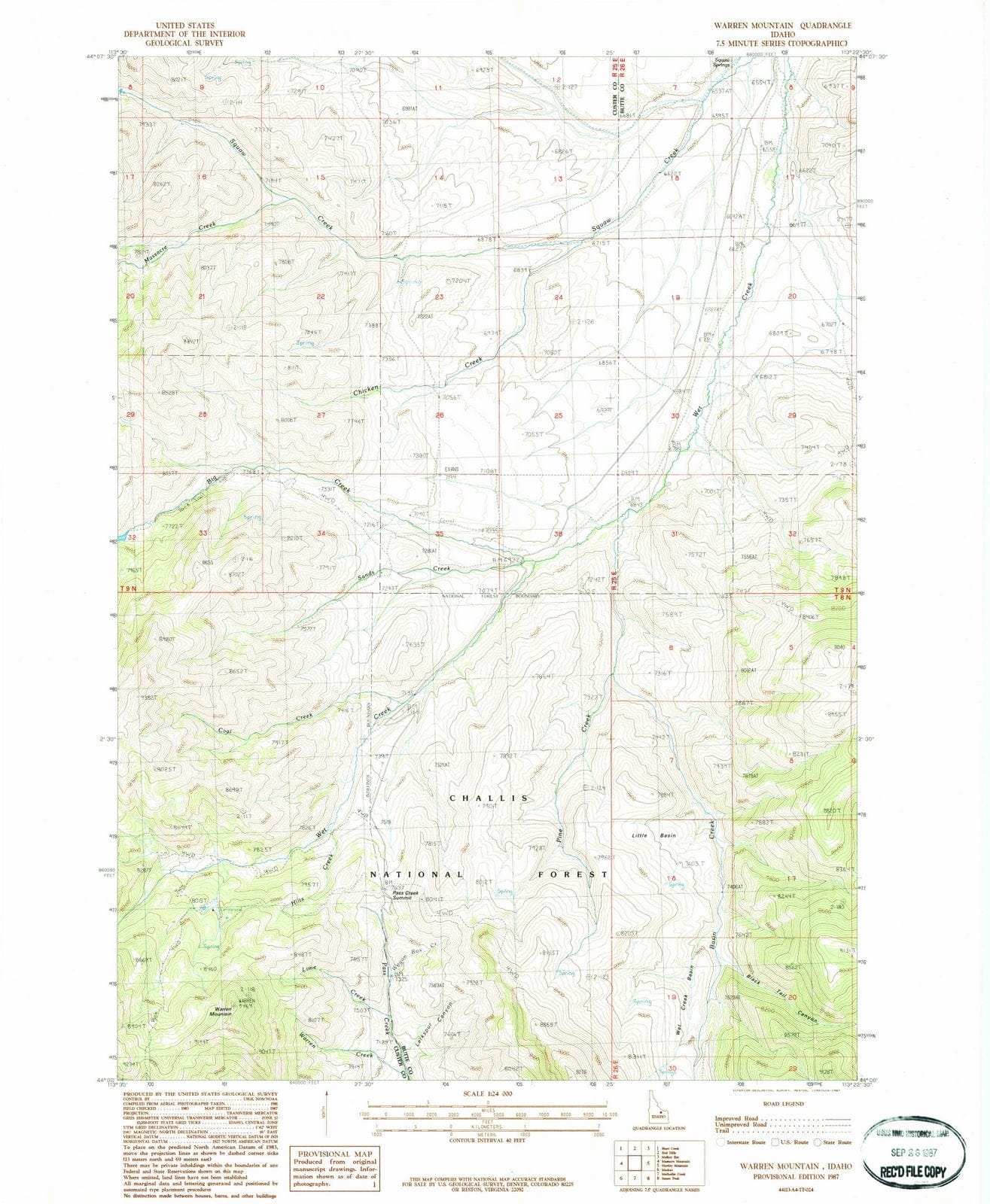 1987 Warren Mountain, ID - Idaho - USGS Topographic Map