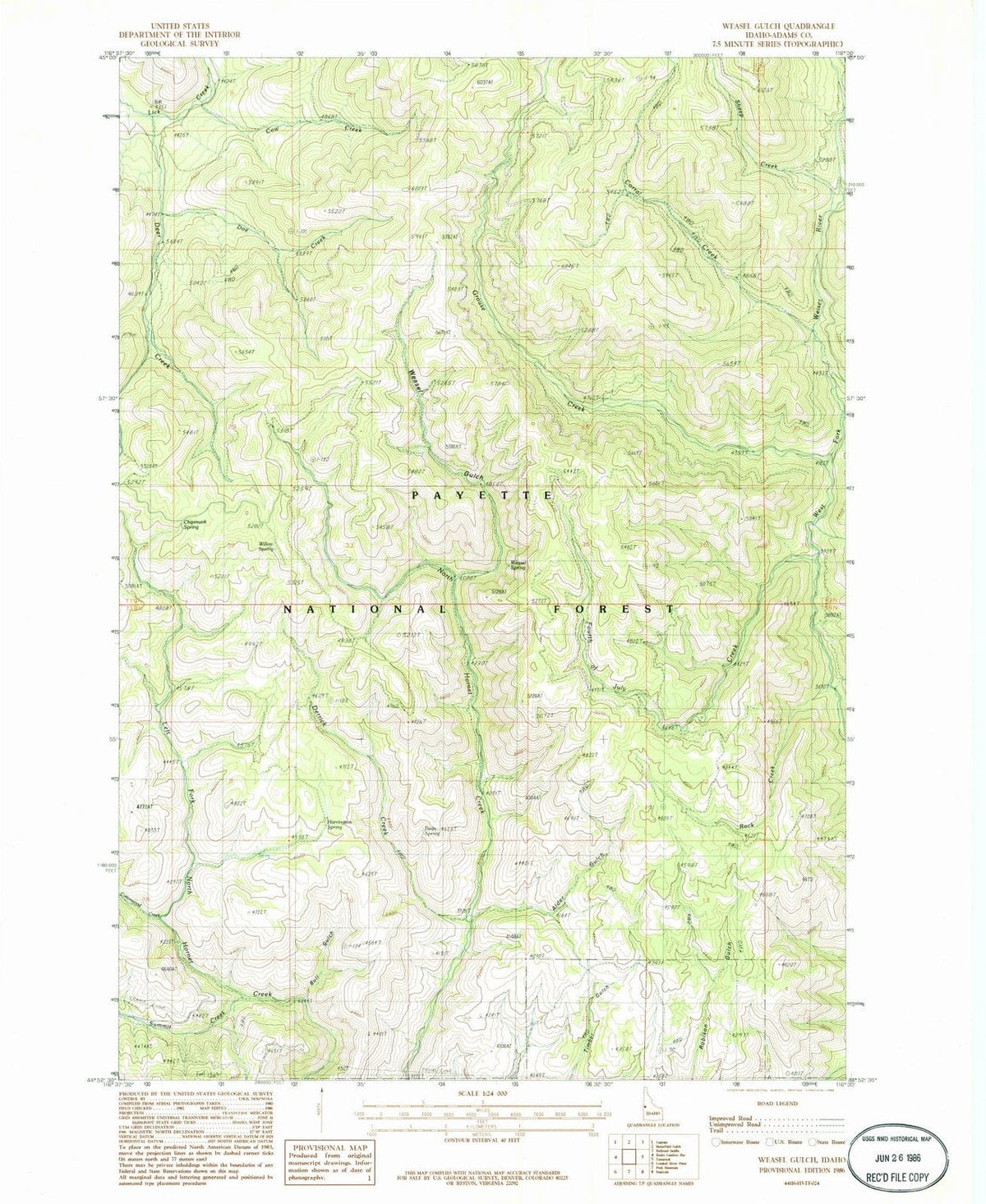 1986 Weasel Gulch, ID - Idaho - USGS Topographic Map