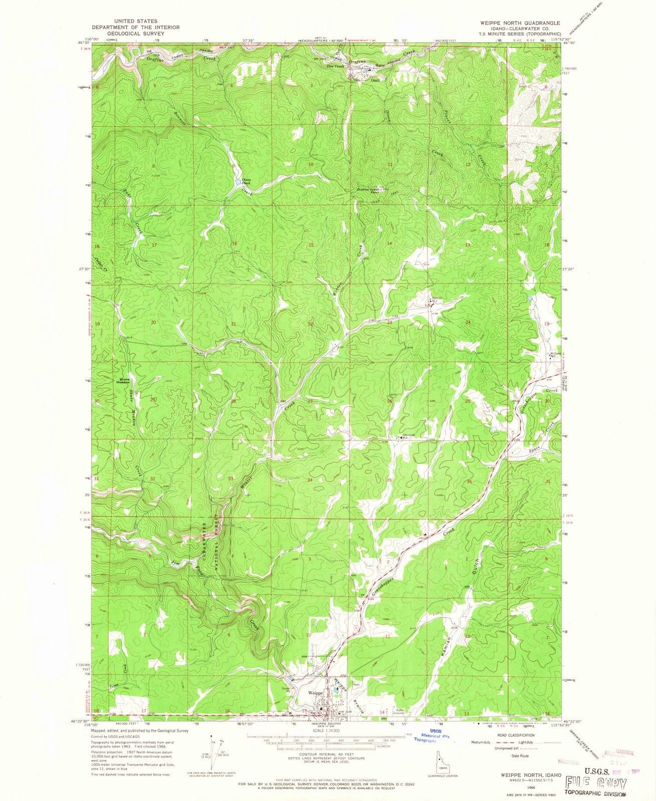 1966 Weippe North, ID - Idaho - USGS Topographic Map