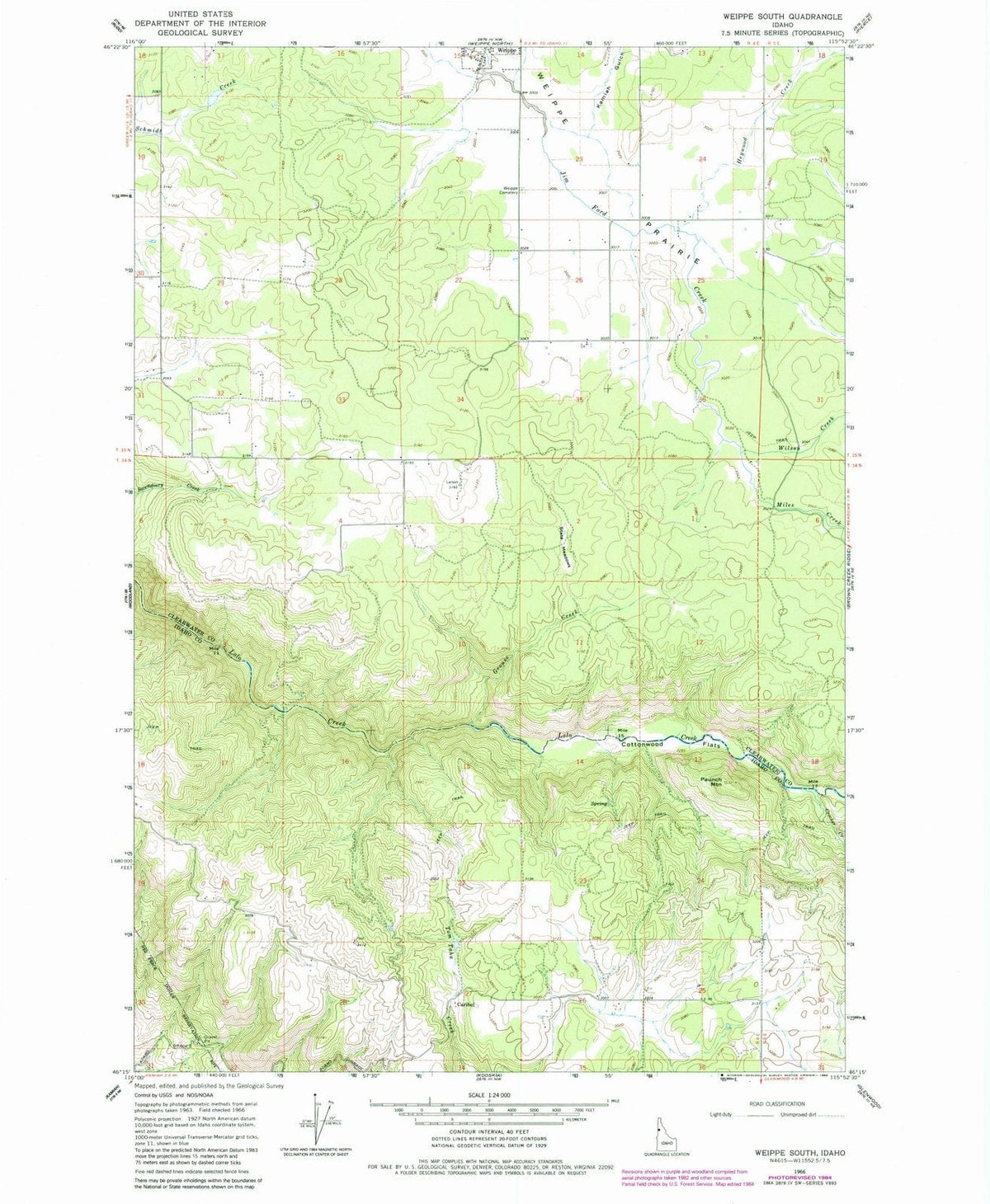 1966 Weippe South, ID - Idaho - USGS Topographic Map