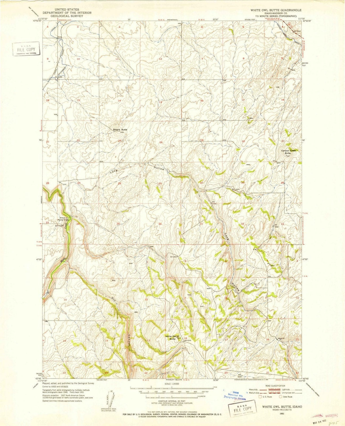 1951 White Owl Butte, ID - Idaho - USGS Topographic Map