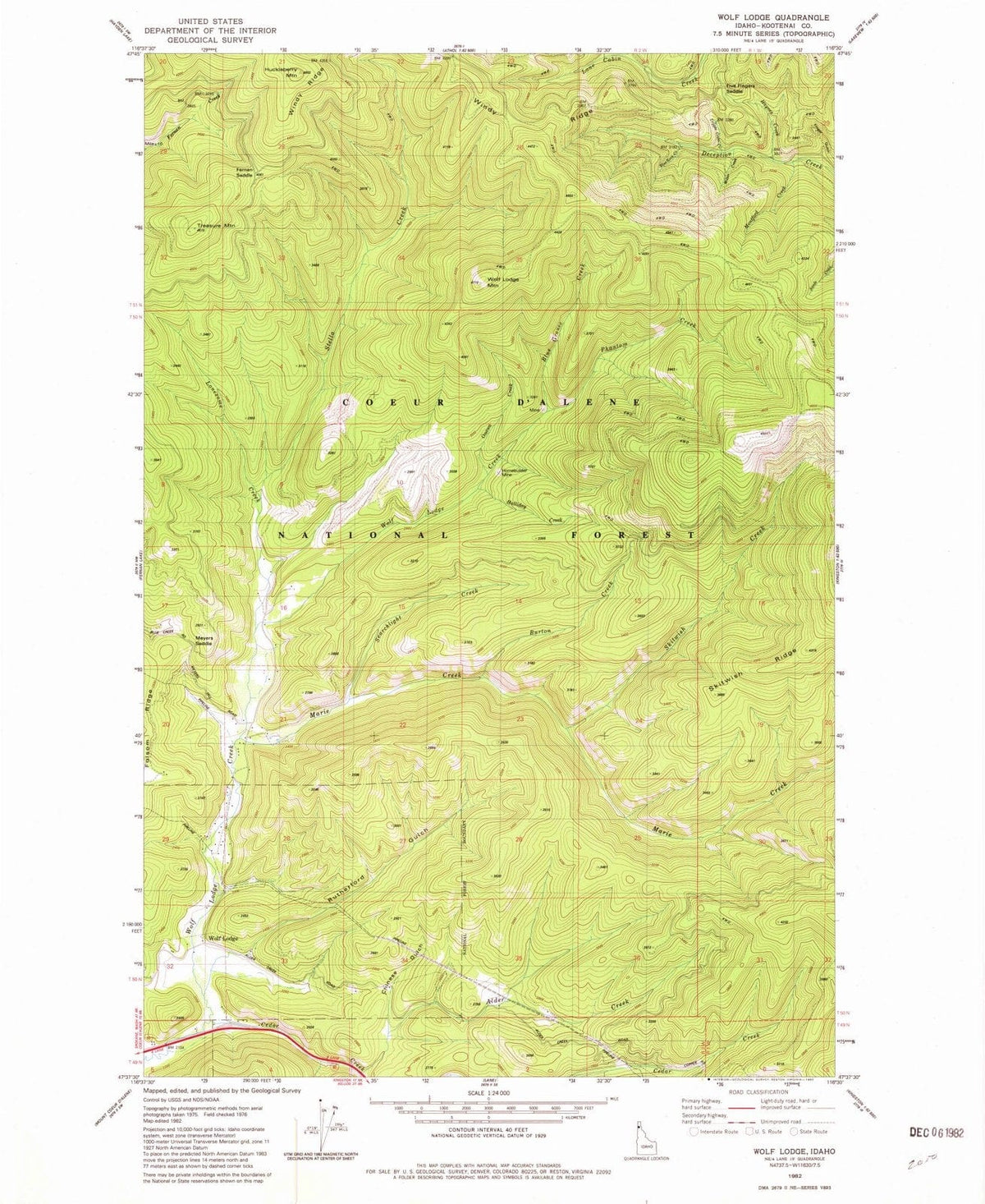 1982 Wolf Lodge, ID - Idaho - USGS Topographic Map