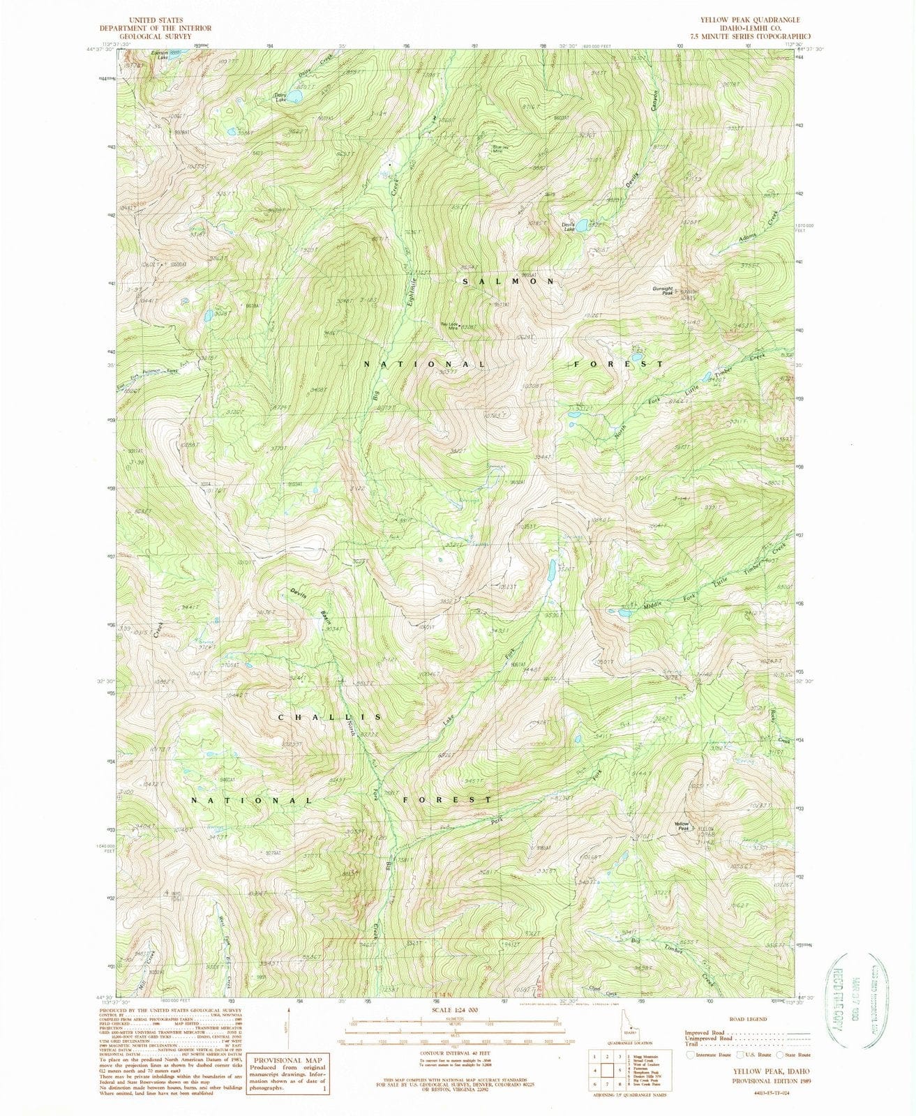 1989 Yellow Peak, ID - Idaho - USGS Topographic Map