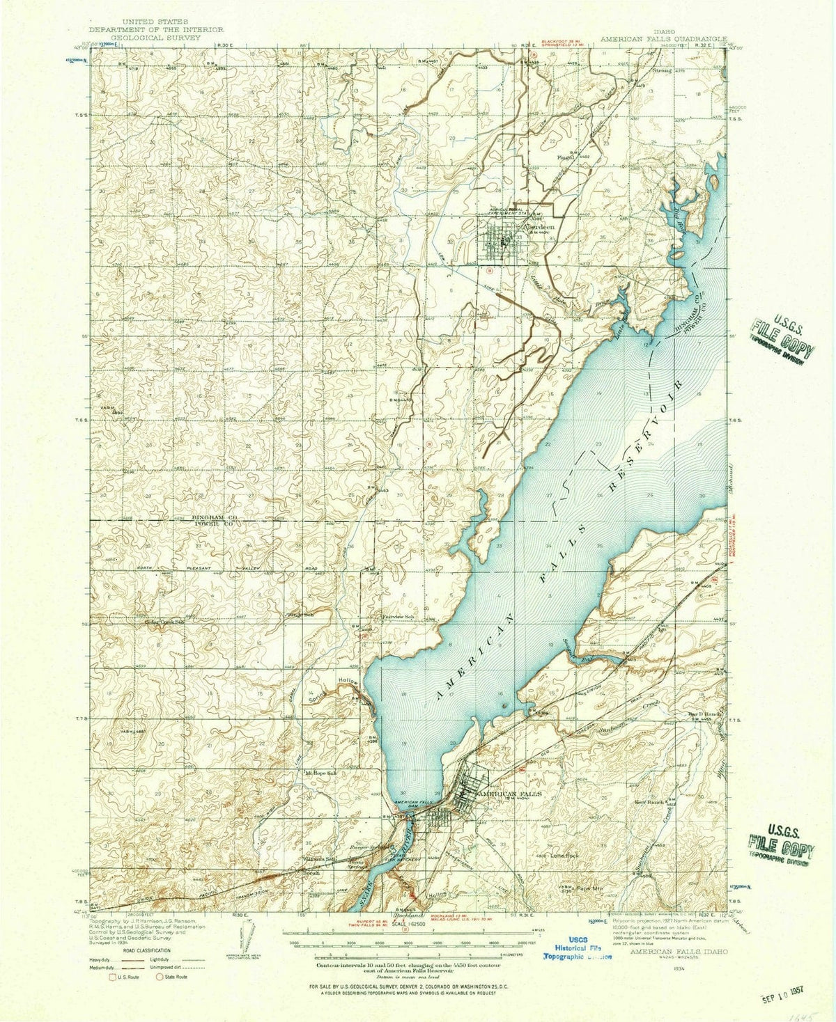 1934 American Falls, ID - Idaho - USGS Topographic Map