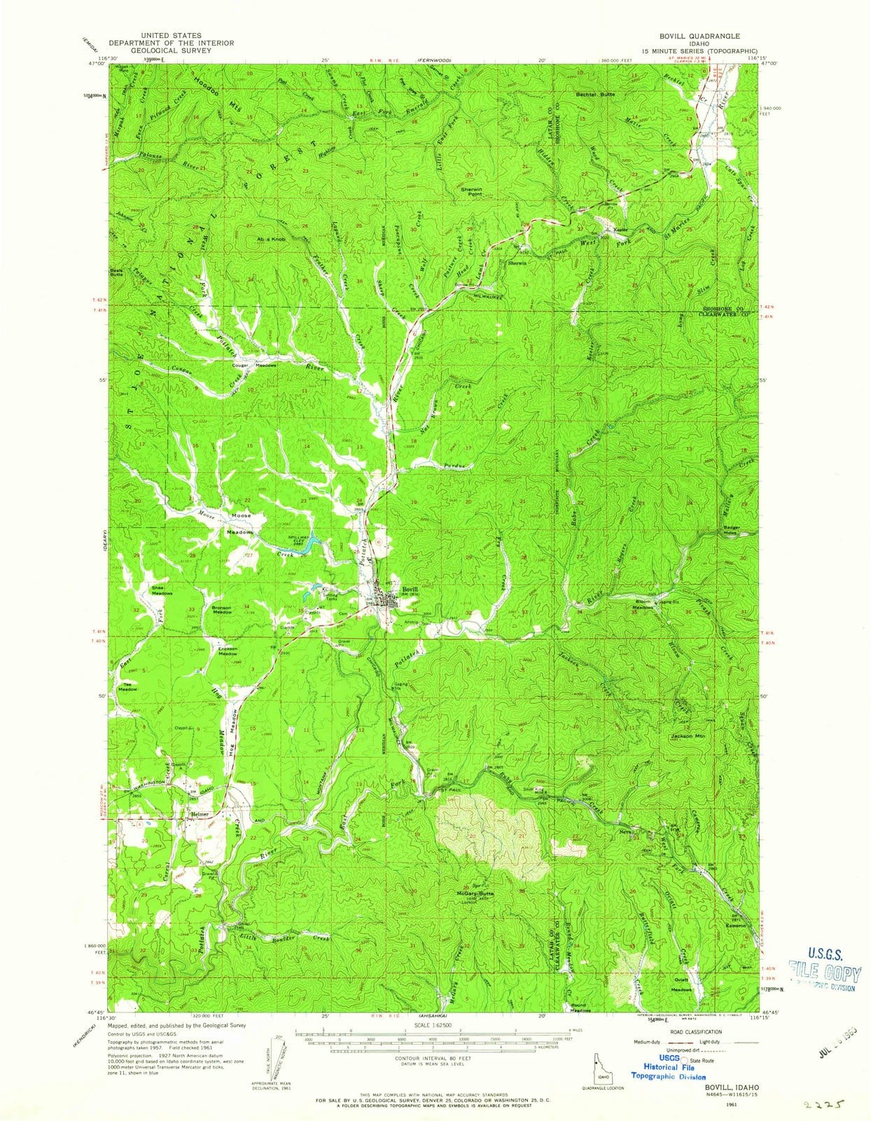 1961 Bovill, ID - Idaho - USGS Topographic Map