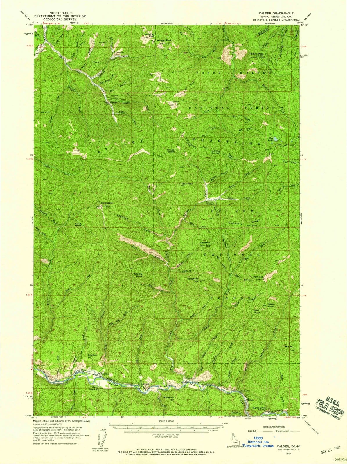 1957 Calder, ID - Idaho - USGS Topographic Map