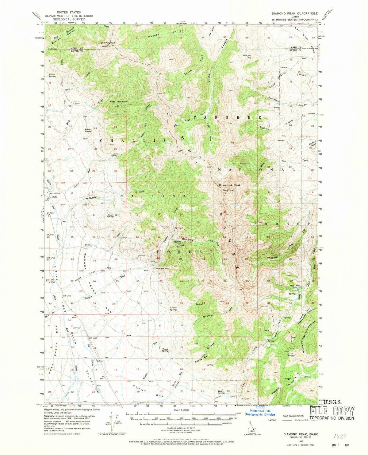 1957 Diamond Peak, ID - Idaho - USGS Topographic Map