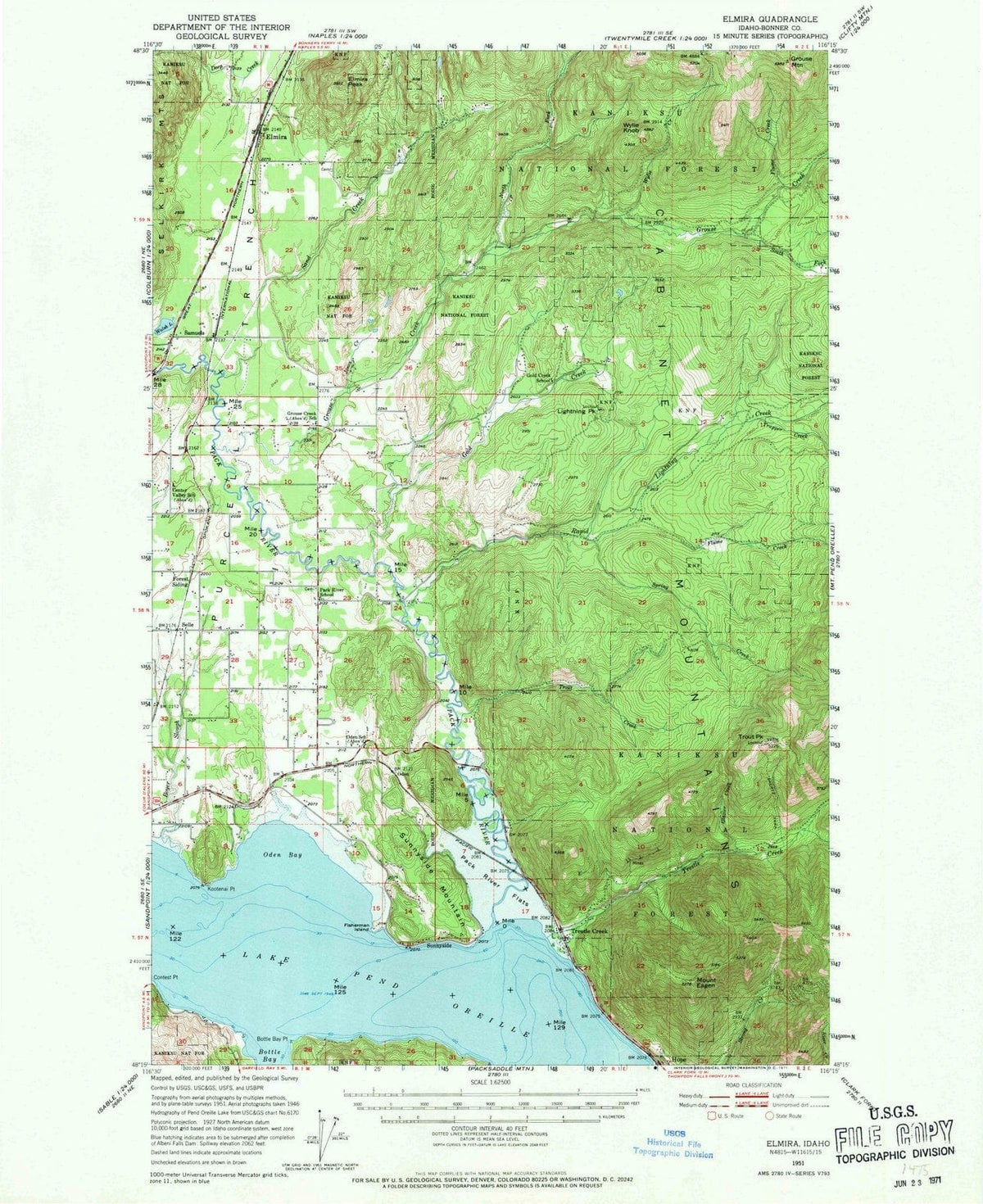1951 Elmira, ID - Idaho - USGS Topographic Map