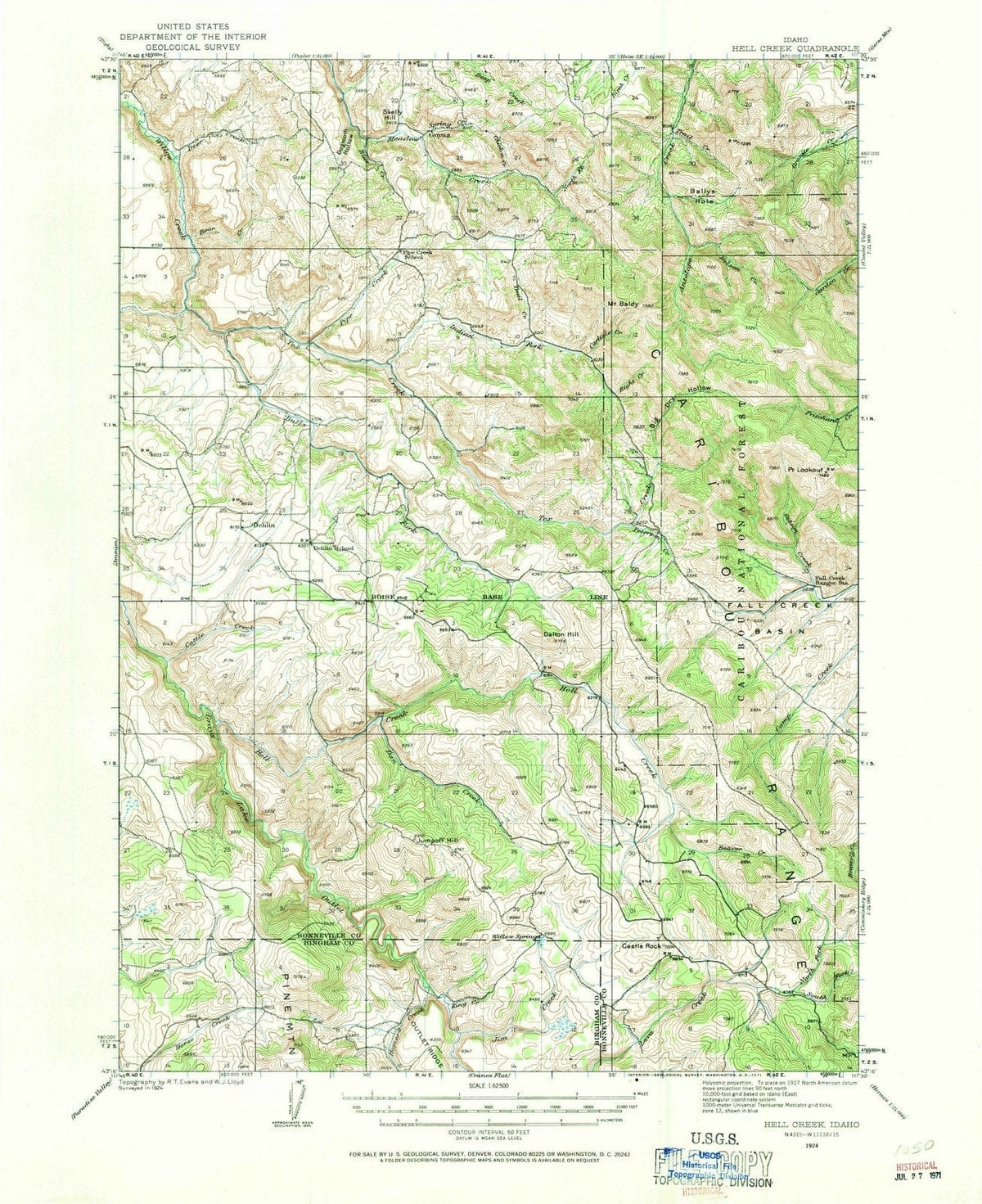 1924 Hell Creek, ID - Idaho - USGS Topographic Map