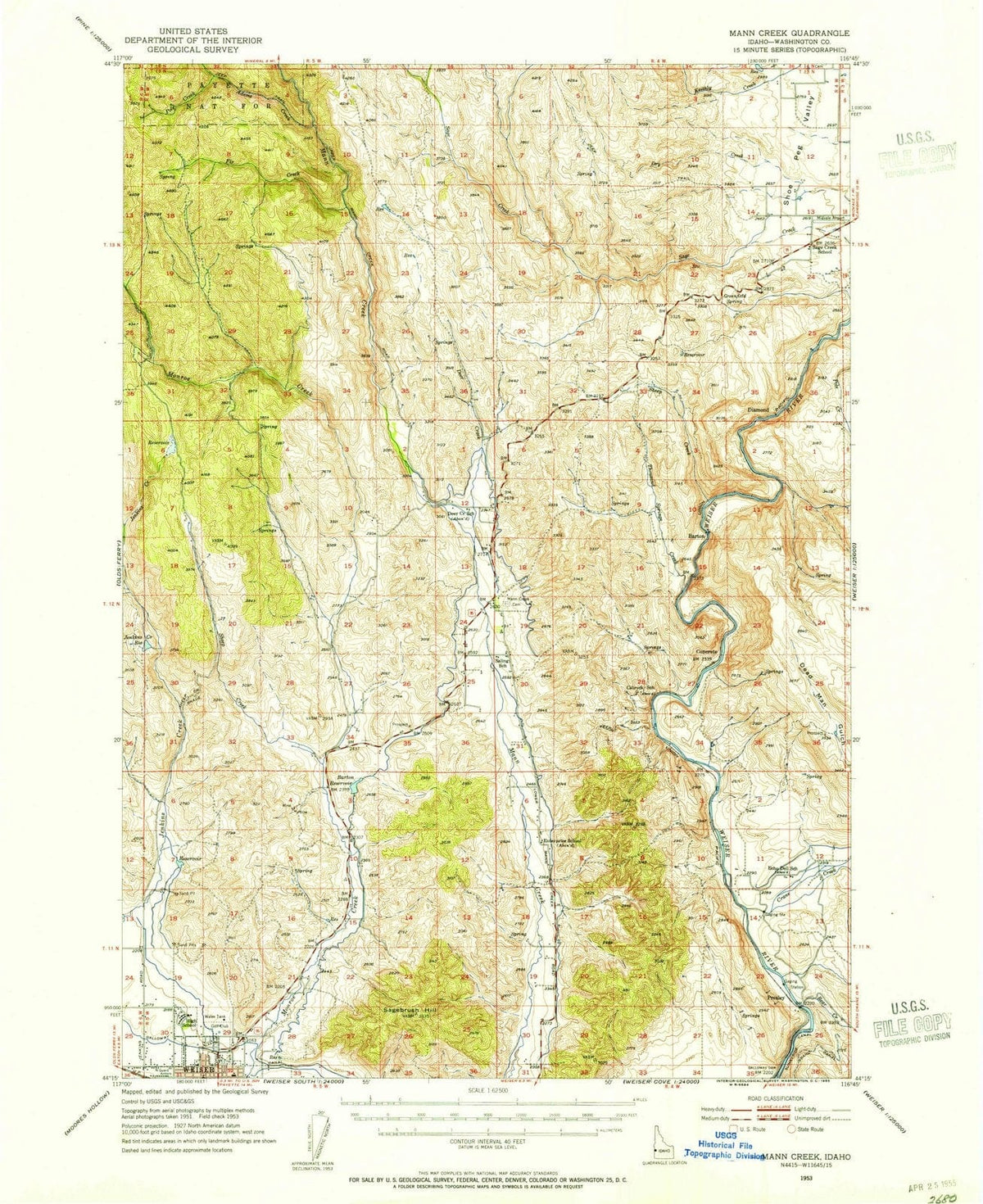 1953 Mann Creek, ID - Idaho - USGS Topographic Map