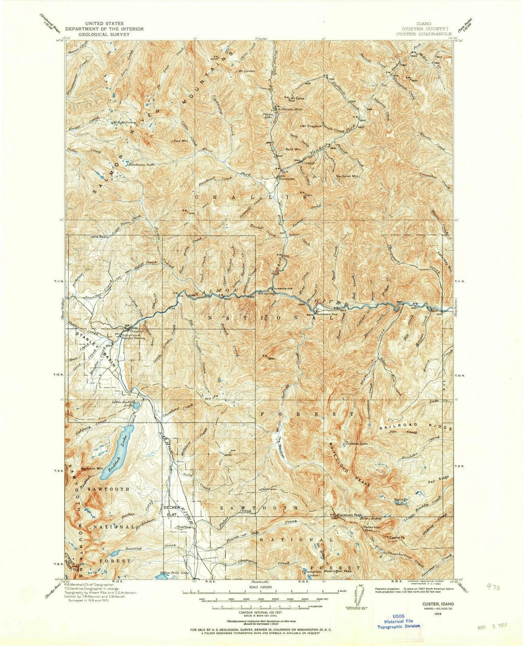 1919 Custer, ID - Idaho - USGS Topographic Map