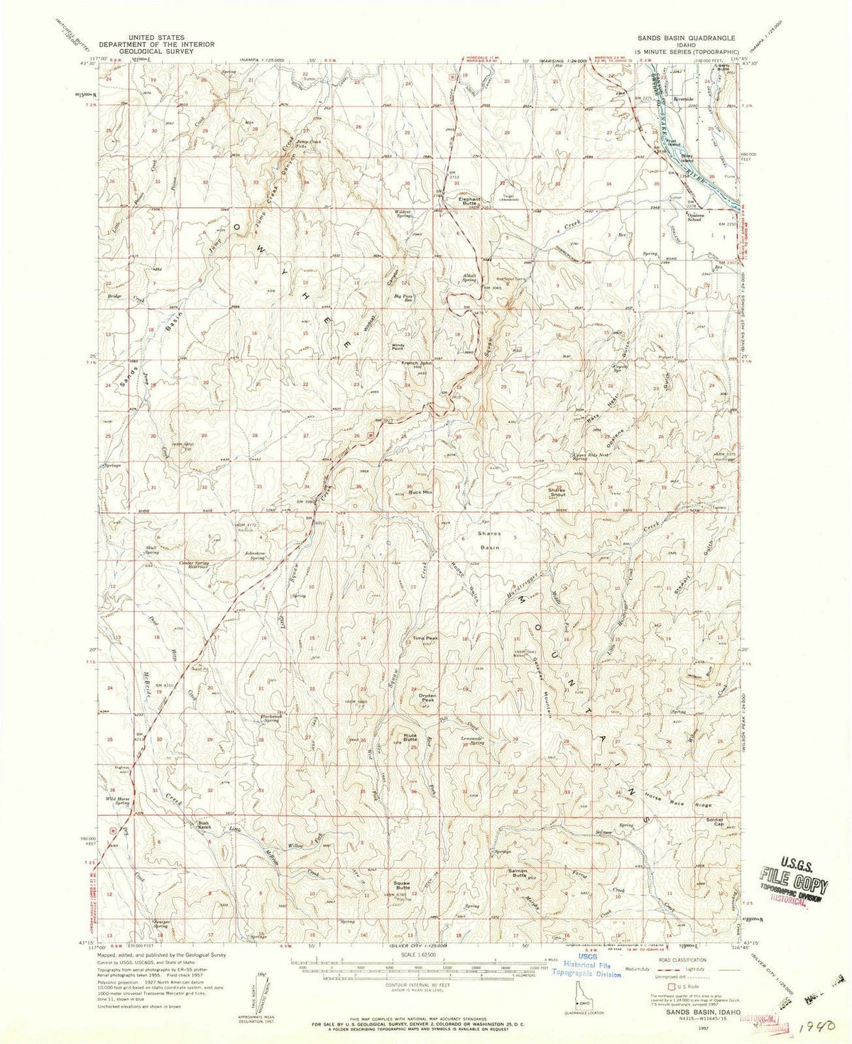 1957 Sands Basin, ID - Idaho - USGS Topographic Map