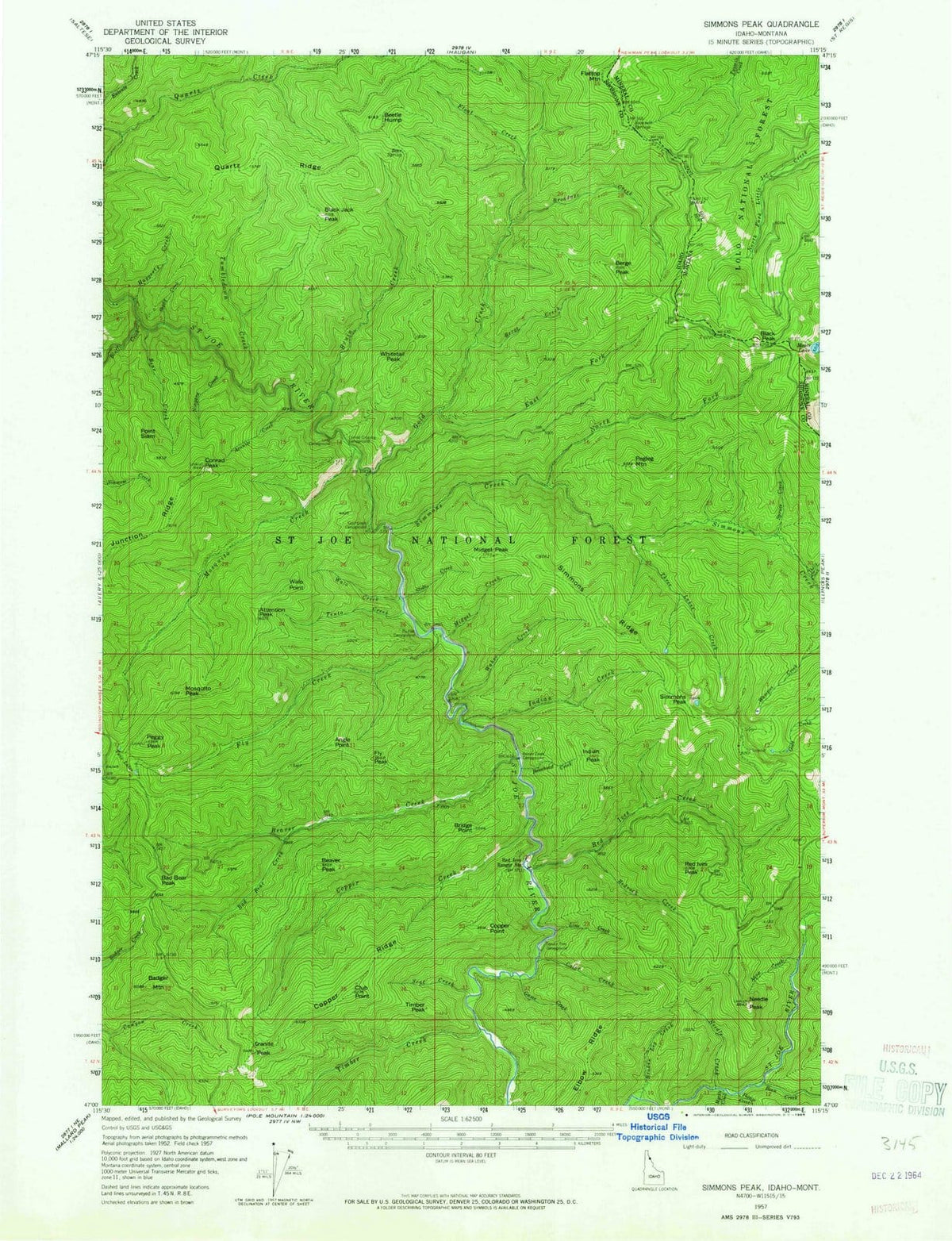 1957 Simmons Peak, ID - Idaho - USGS Topographic Map
